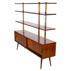 Retro Móveis Cimo, Brazil, 1960 Walnut Shelving, Sliding Doors, Four Shelves