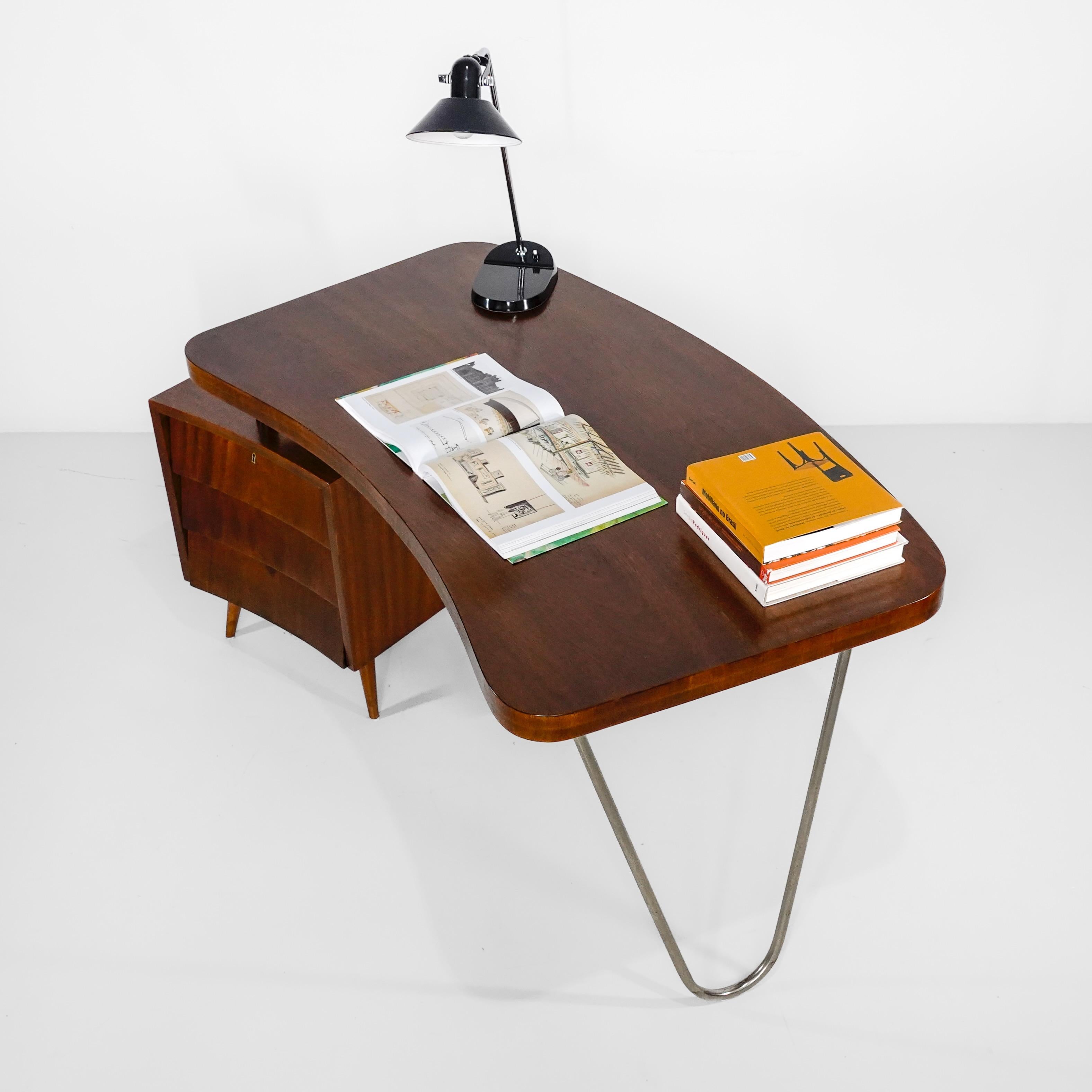 Mid-Century Modern 'Móveis Cimo' desk with filing cabinet Brazil, 1960.