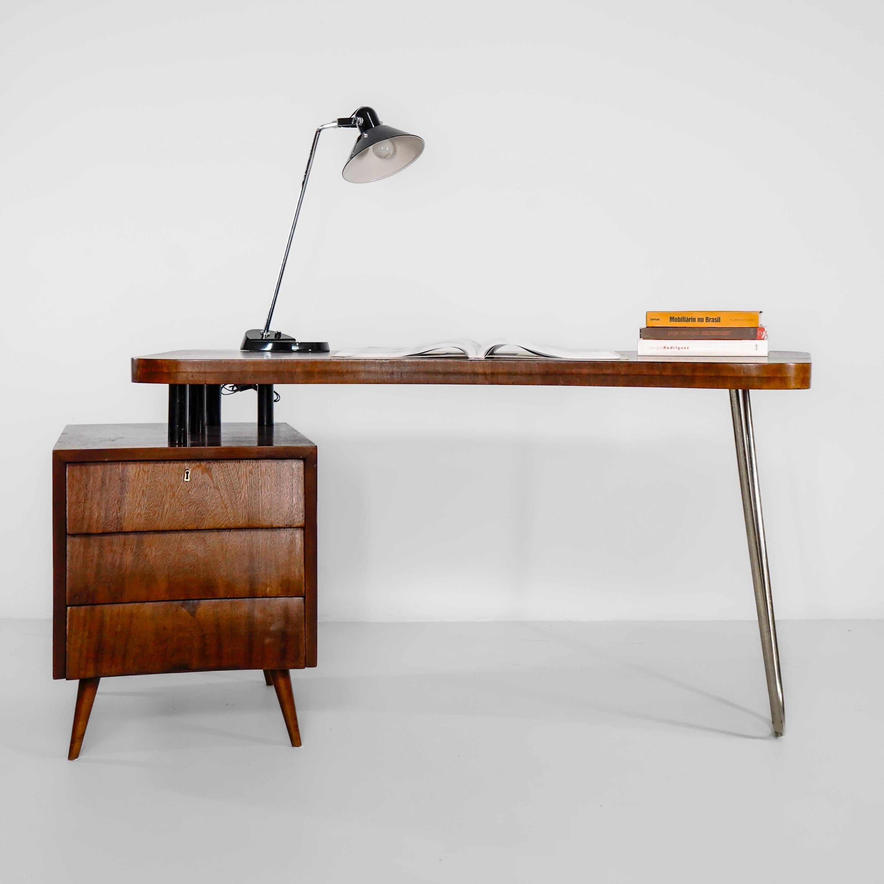 Metal 'Móveis Cimo' desk with filing cabinet Brazil, 1960.