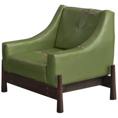 Móveis Cimo, Lounge Chair, Vinyl, Wood, Brass, Brazil, 1960s