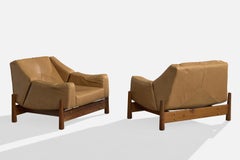Móveis Cimo, Lounge Chairs, Leather, Wood, Brass, Brazil, 1960s