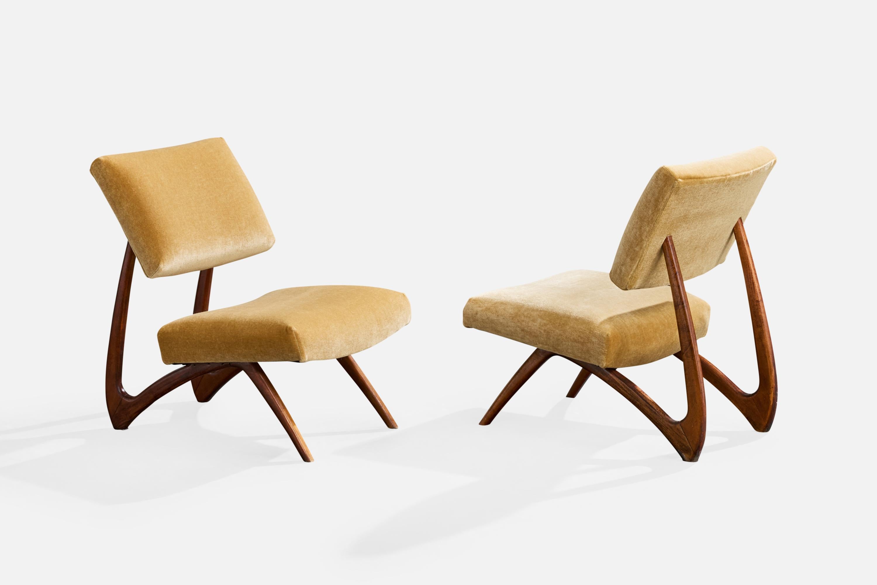 Móveis Cimo, Sedie da salotto, Wood, Velluto, Brasile, anni '60 In condizioni buone in vendita a High Point, NC