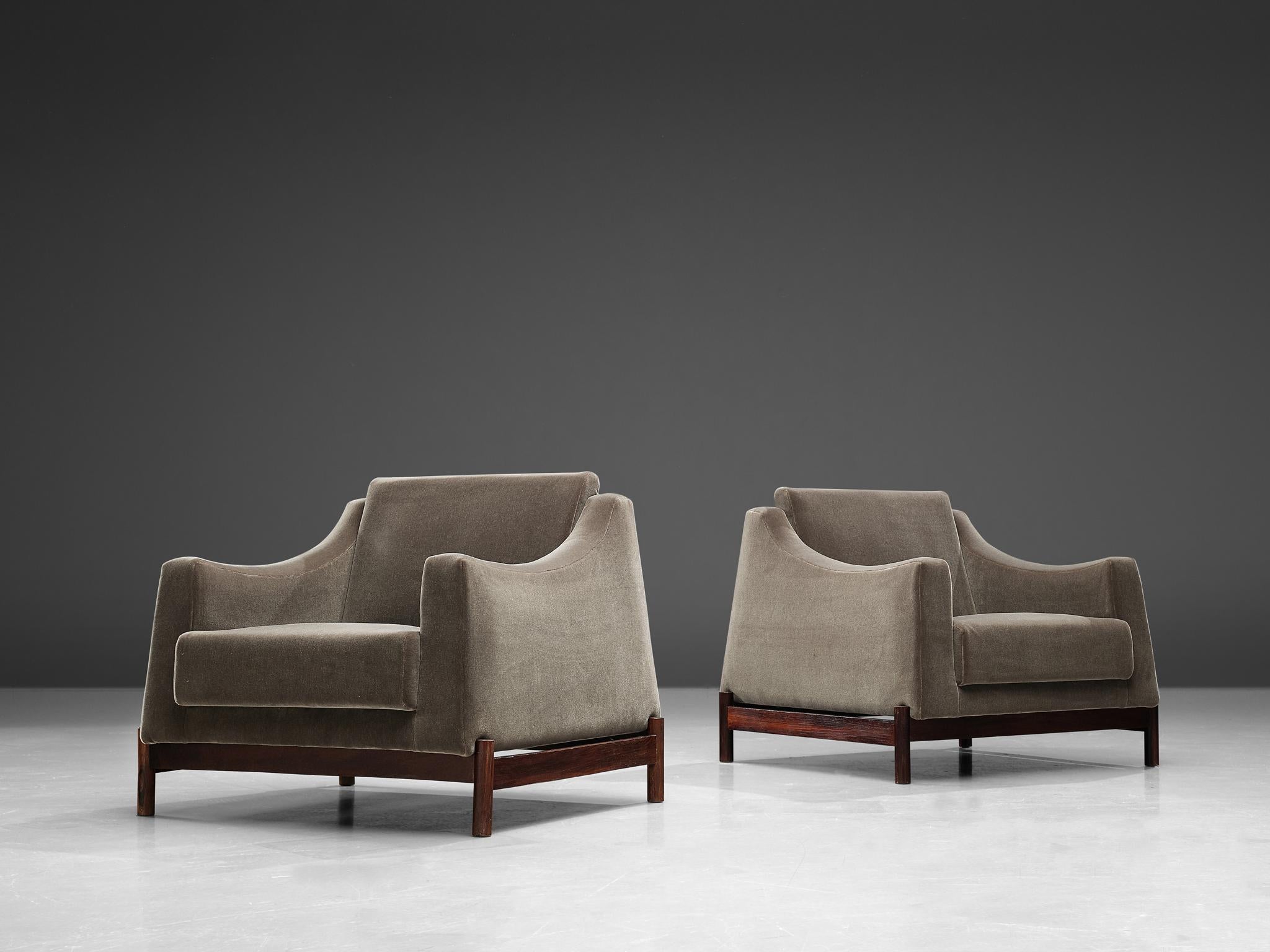 Mid-Century Modern Móveis Cimo Pair of Lounge Chairs Reupholstered in Anthracite Velvet