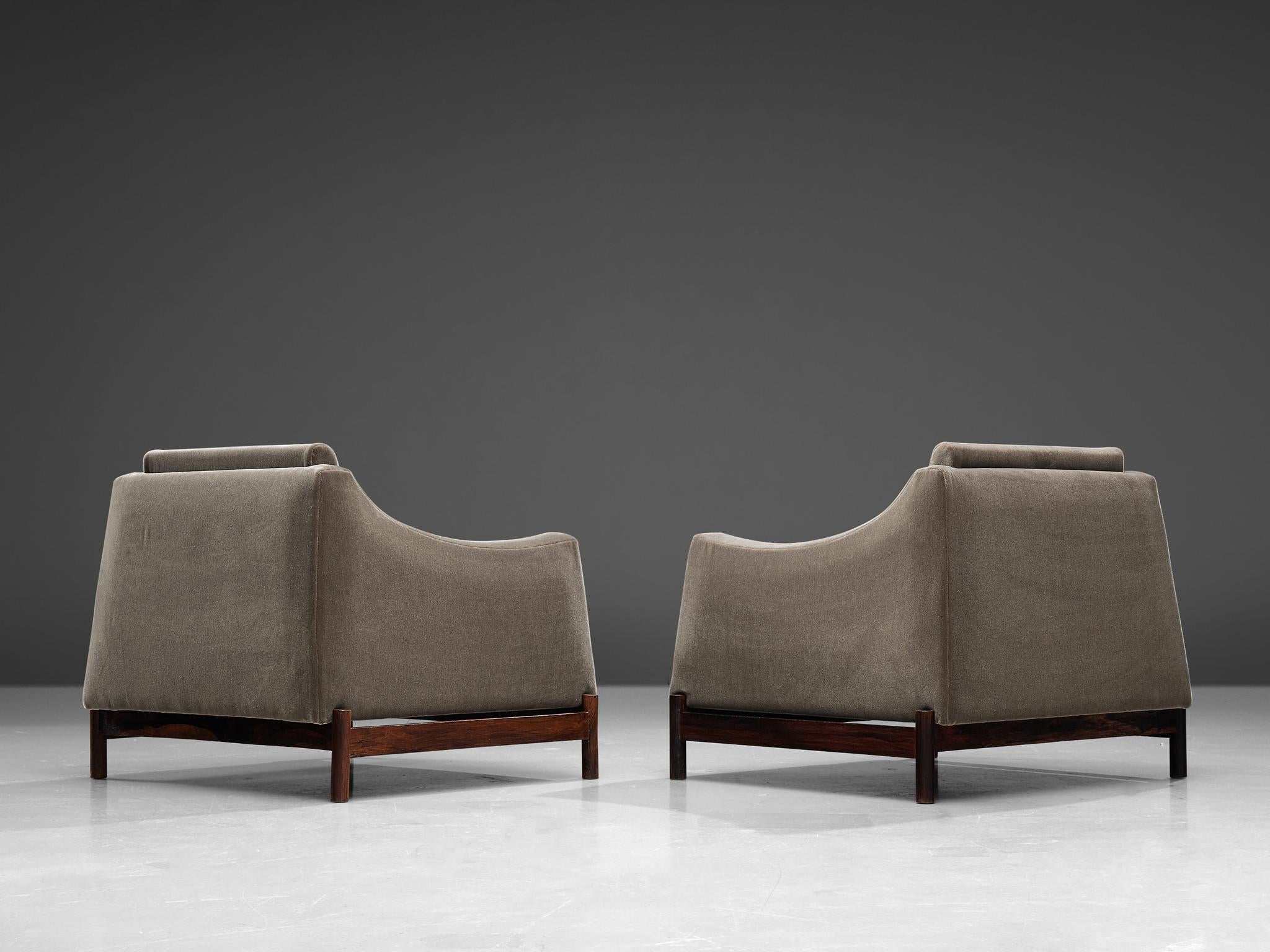 Brazilian Móveis Cimo Pair of Lounge Chairs Reupholstered in Anthracite Velvet