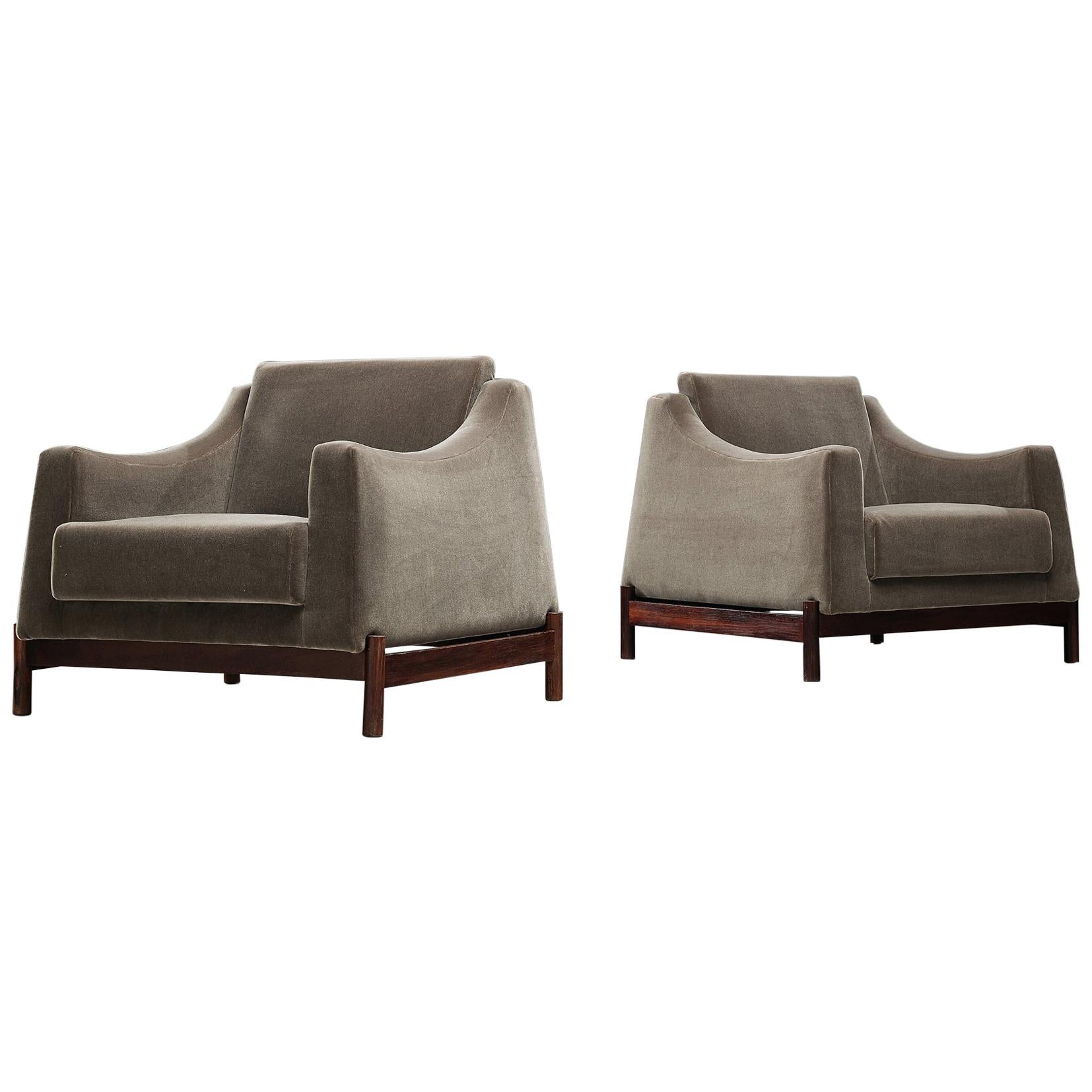 Móveis Cimo Pair of Lounge Chairs Reupholstered in Anthracite Velvet
