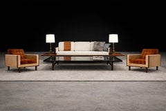 Móveis Cimo — Pair of Rosewood Armchairs in Cognac Mohair and Camel Wool, Brazil