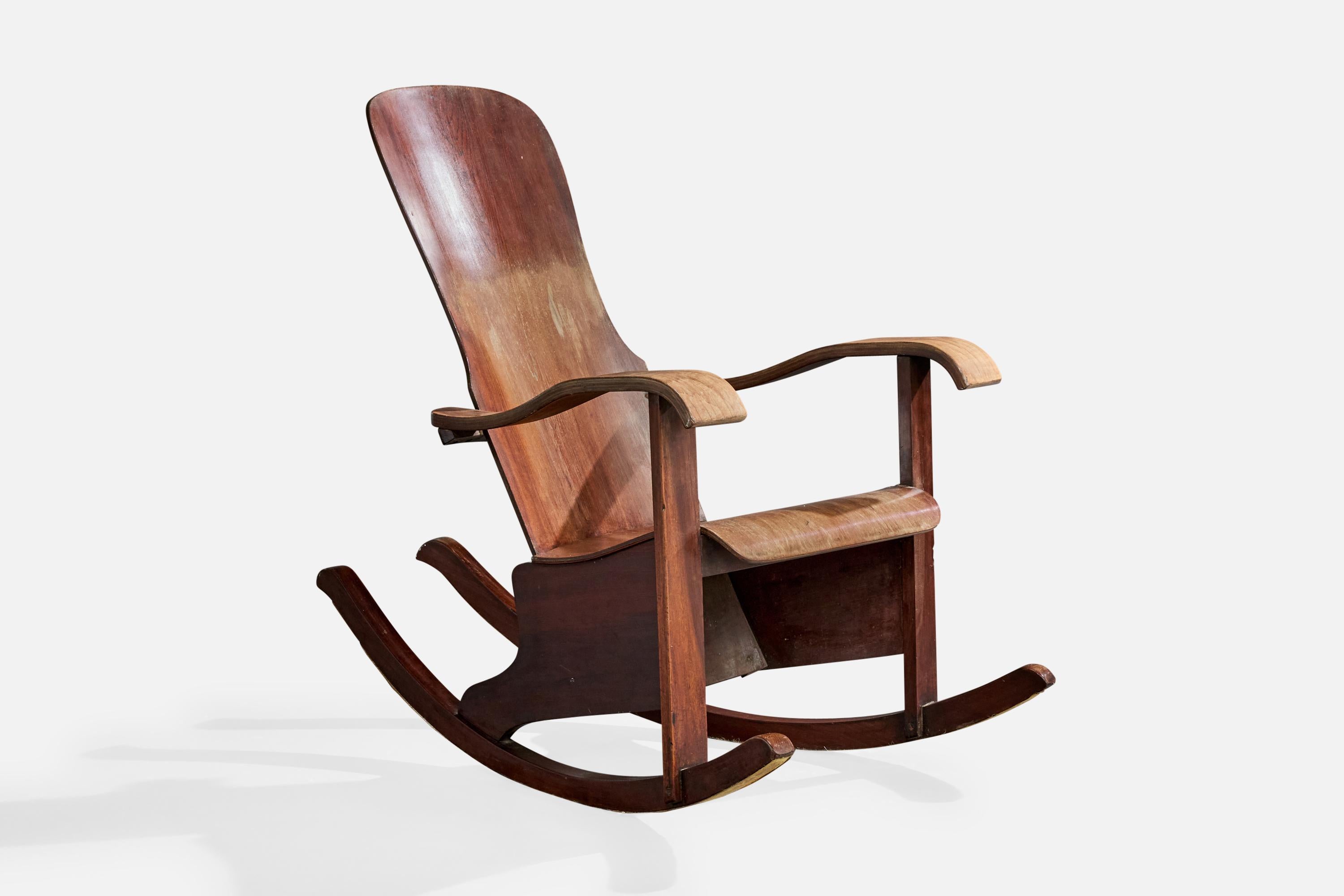 Mid-Century moderno Móveis Cimo, Sedia a dondolo, Wood, Brasile, anni '50 in vendita