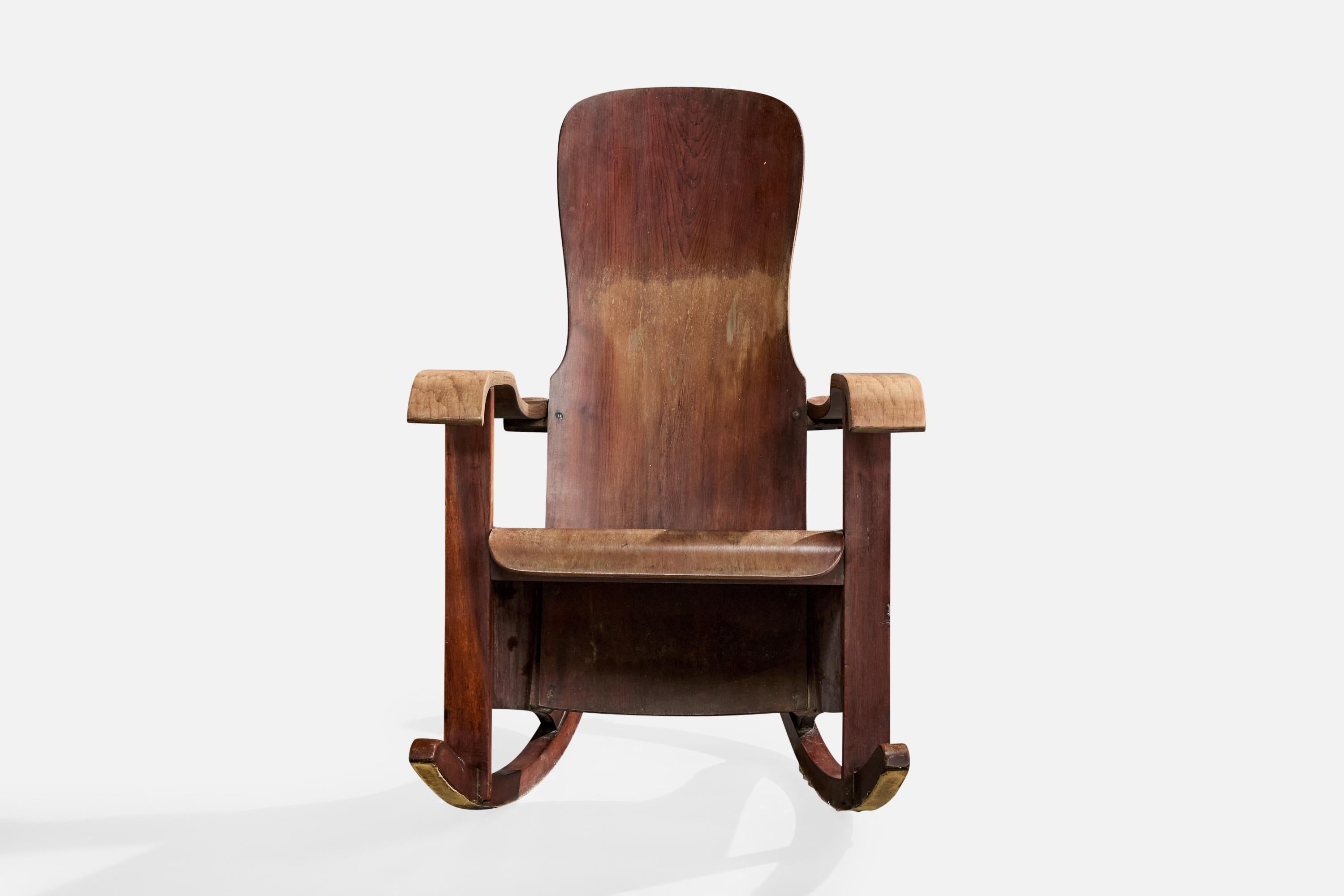 Brasiliano Móveis Cimo, Sedia a dondolo, Wood, Brasile, anni '50 in vendita