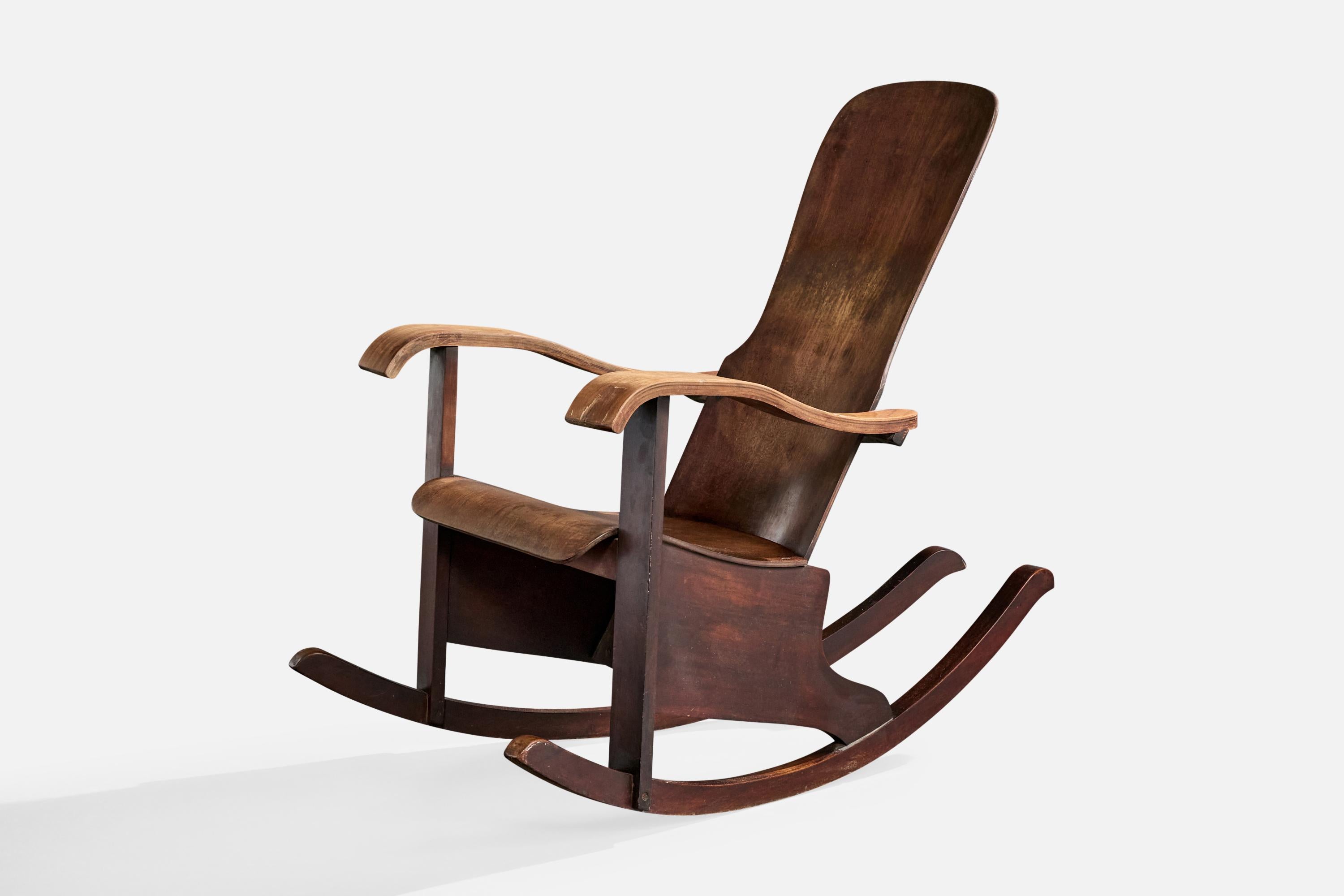 Brasiliano Móveis Cimo, Sedia a dondolo, Wood, Brasile, anni '50 in vendita