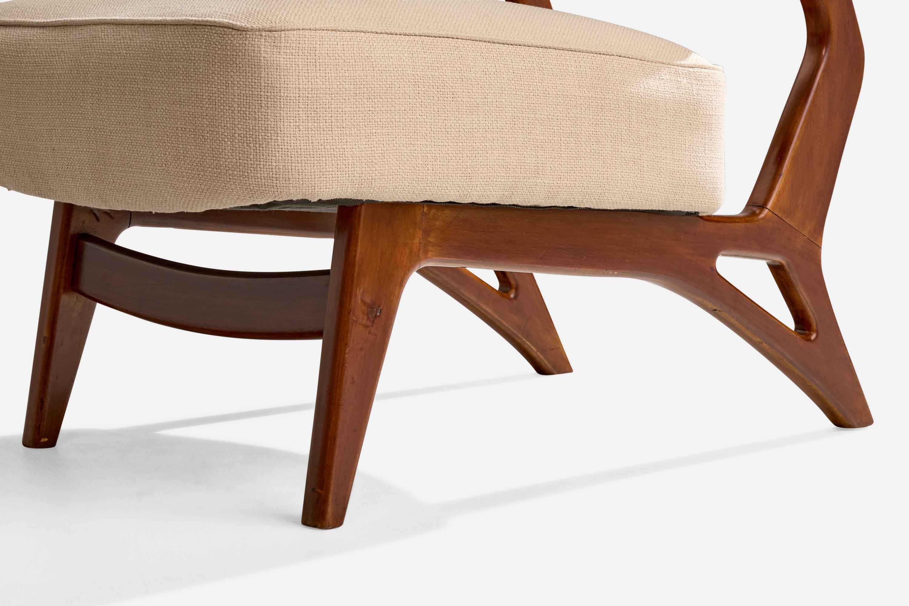 Móveis Cimo, Slipper Chair, Wood, Fabric, Brazil, 1960s For Sale 4
