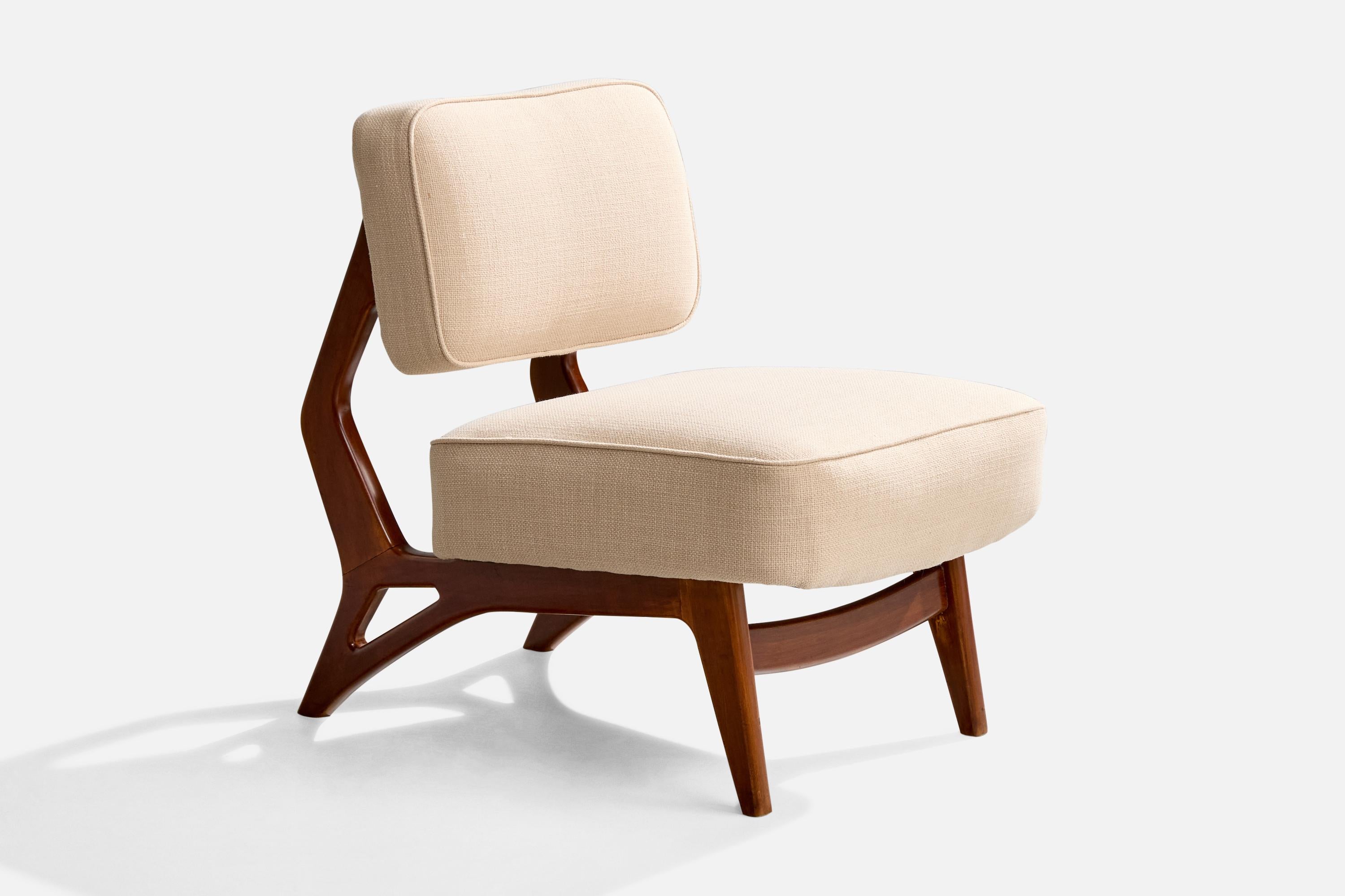 Brazilian Móveis Cimo, Slipper Chair, Wood, Fabric, Brazil, 1960s For Sale