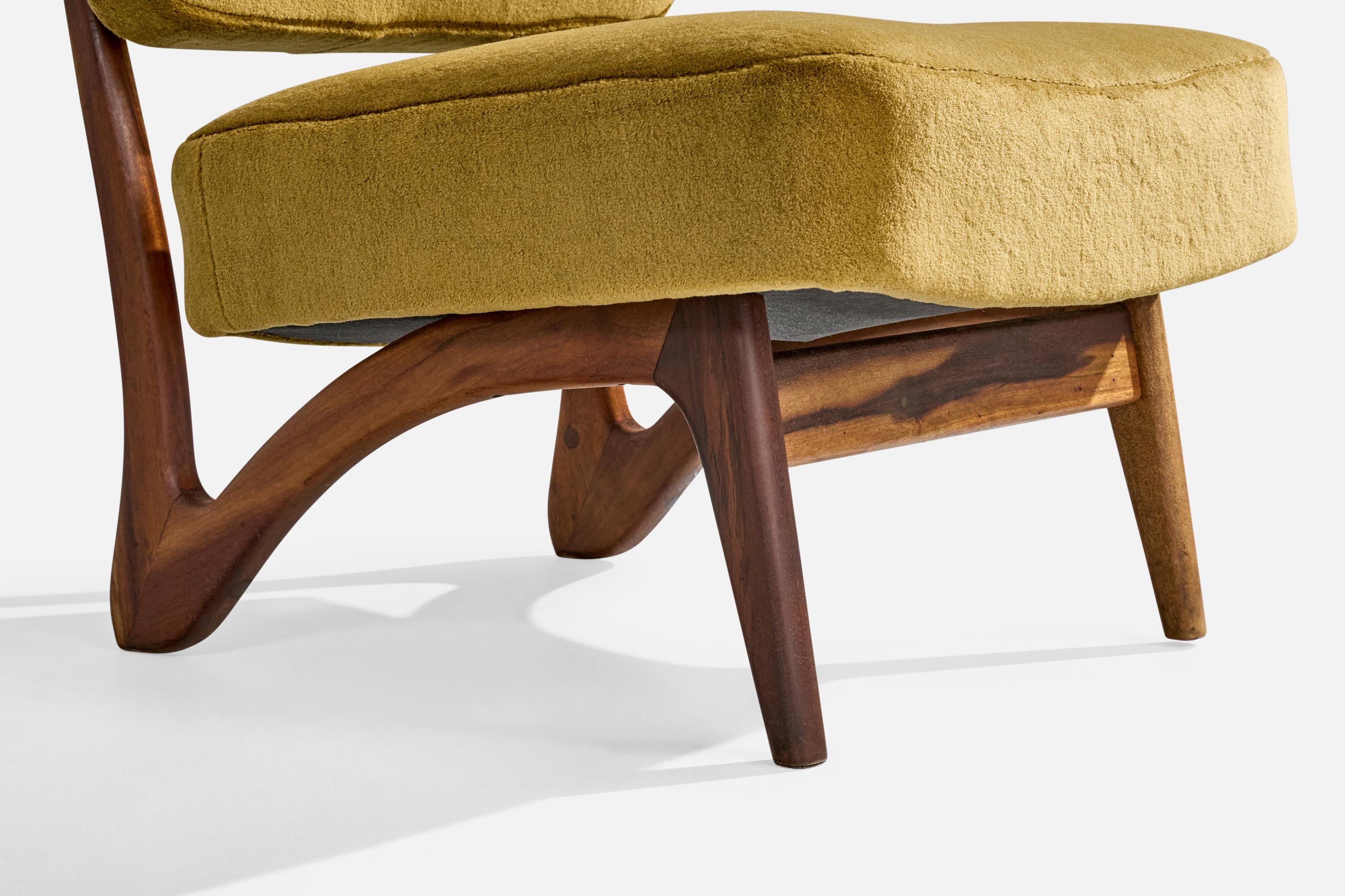 Móveis Cimo, Slipper Chair, Wood, Velvet, Brazil, 1960s 4