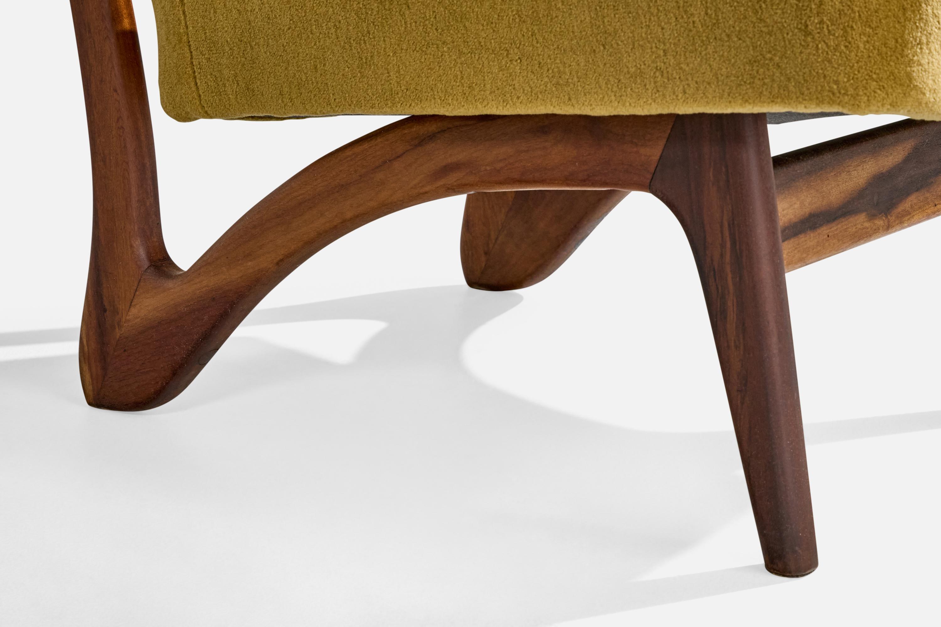 Móveis Cimo, Slipper Chair, Wood, Velvet, Brazil, 1960s 5