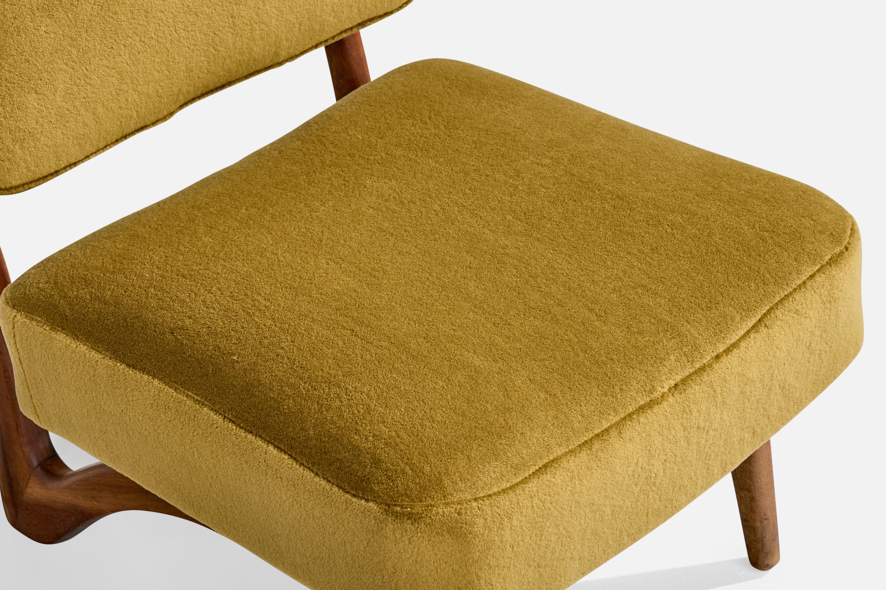 Móveis Cimo, Slipper Chair, Wood, Velvet, Brazil, 1960s 3