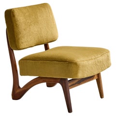 Móveis Cimo, Slipper Chair, Wood, Velvet, Brazil, 1960s