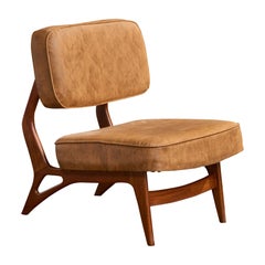 Móveis Cimo, Slipper Chair, Wood, Vinyl, Brazil, 1960s