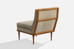 Móveis Continental, Lounge Chair, Wood, Fabric, Brass, Brazil, 1950s