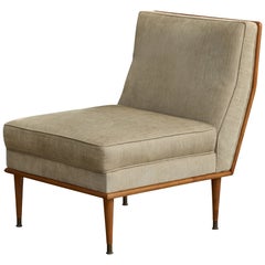 Móveis Continental, Lounge Chair, Wood, Fabric, Brass, Brazil, 1950s