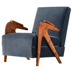 Móveis Drago ‘Novelty’ Armchair in Blue Velvet and Brazilian Hardwood