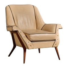 Móveis Fortalit, fauteuil de salon, bois, vinyle, Brésil, années 1950