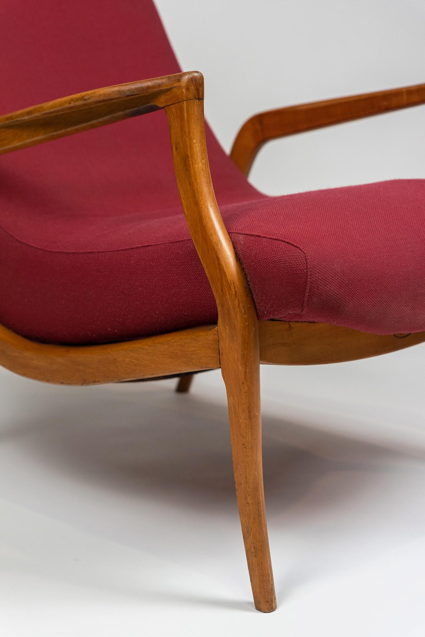 Móveis Gelli. Sillón, c. 1950. Madera de caviuna y tela de algodón original Moderno de mediados de siglo en venta