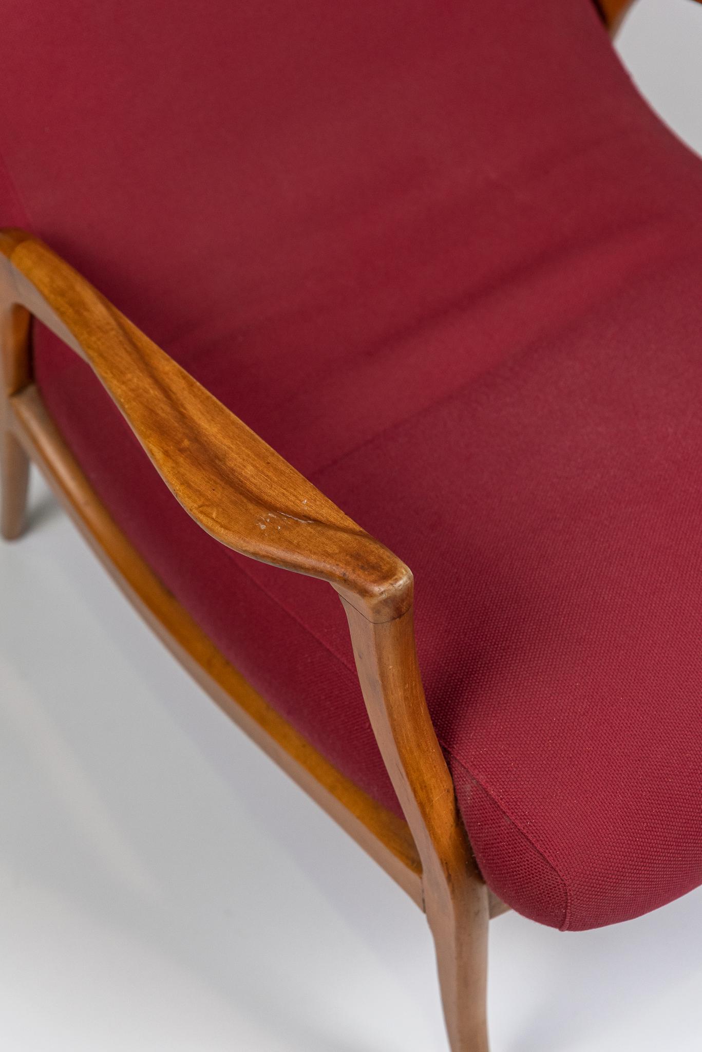 Móveis Gelli. Sillón, c. 1950. Madera de caviuna y tela de algodón original Hecho a mano en venta