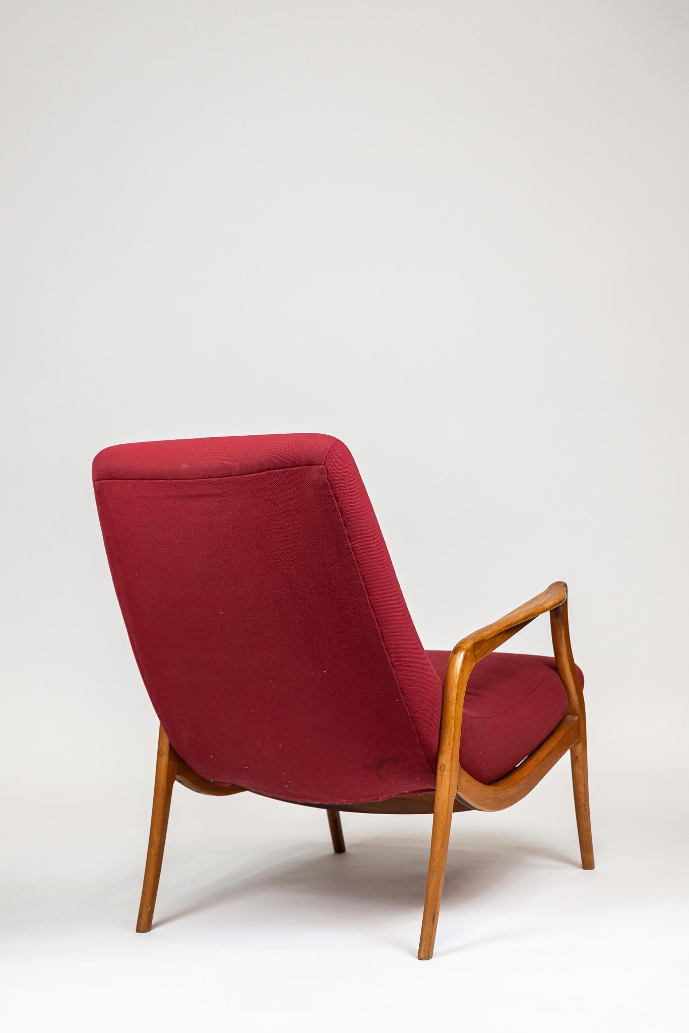 Móveis Gelli. Sillón, c. 1950. Madera de caviuna y tela de algodón original en Bueno estado para la venta en PARIS, FR