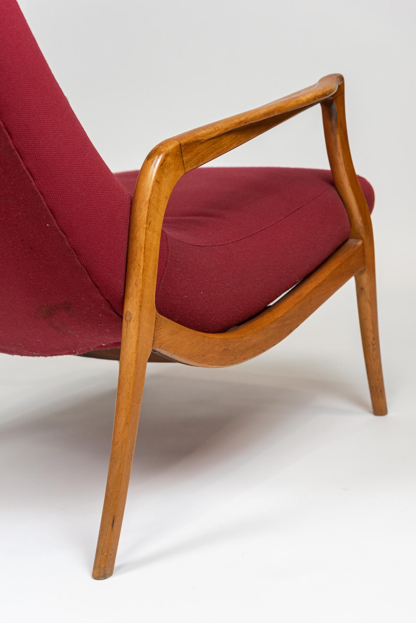Móveis Gelli. Sillón, c. 1950. Madera de caviuna y tela de algodón original siglo XX en venta
