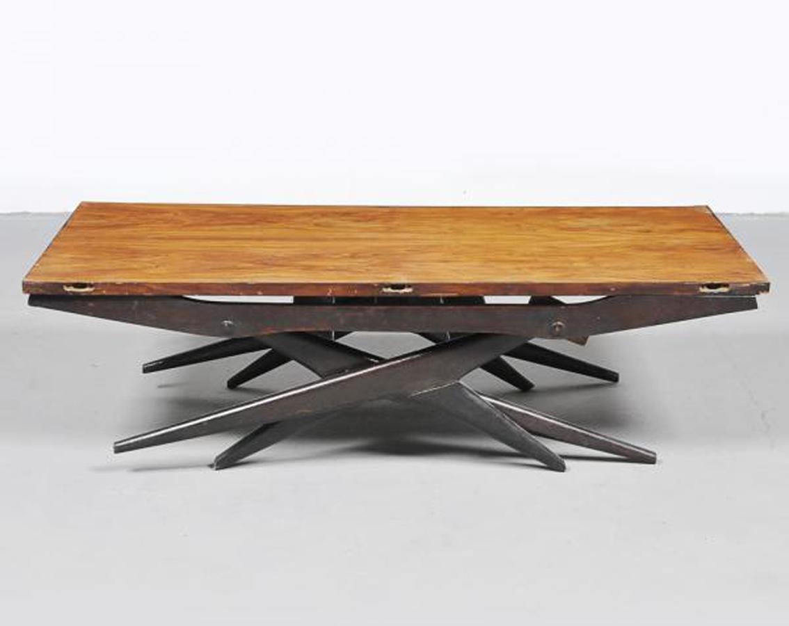 Special table from Brazil manufactured by Moveis Luxor. The legs are foldable so that the table can be used as either an aparador, or lowered to be used as a coffee table. Constructed with beautiful Brazilian wood.