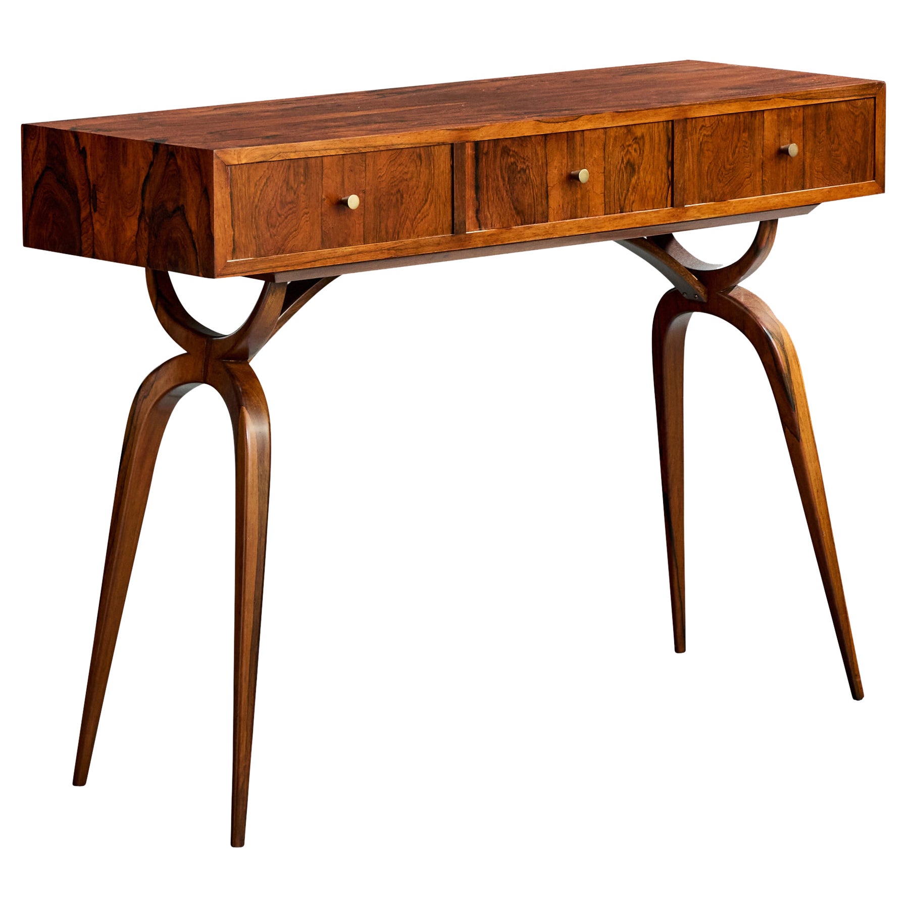 Moveis Teperman, Console Table, Wood, Brass, Brazil, 1950s For Sale