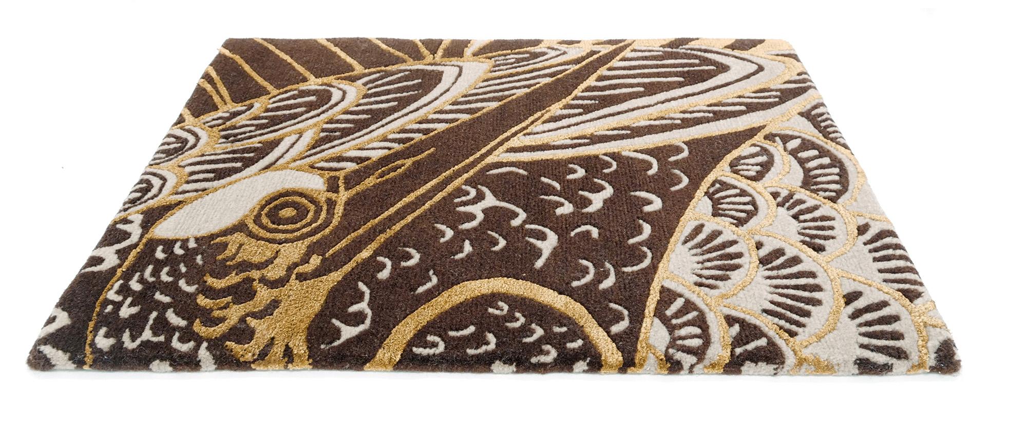 Contemporary Movement - Animalistic Dark Hand Knotted Wool Bamboo Silk Rug For Sale