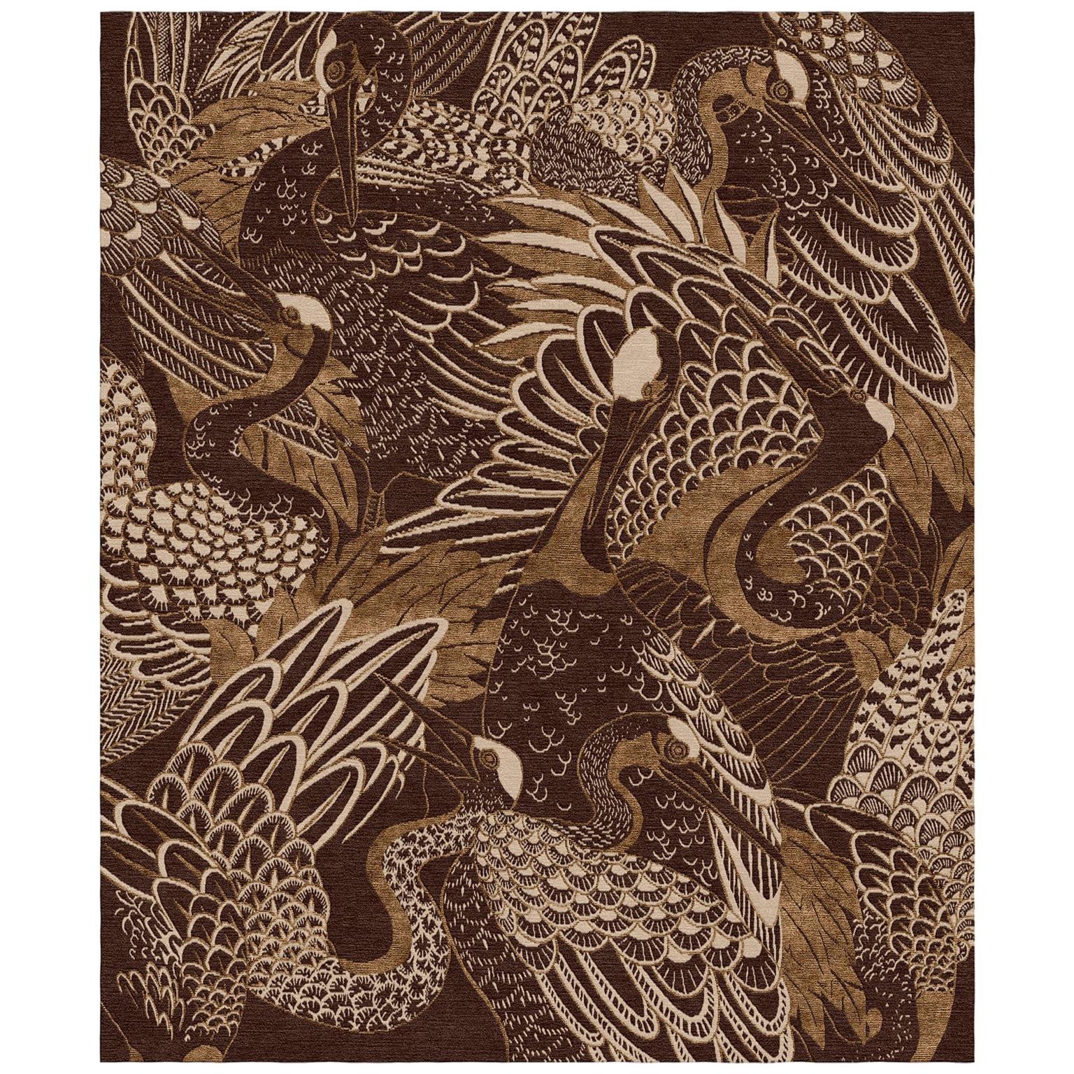 Movement - Animalistic Dark Hand Knotted Wool Bamboo Silk Rug For Sale