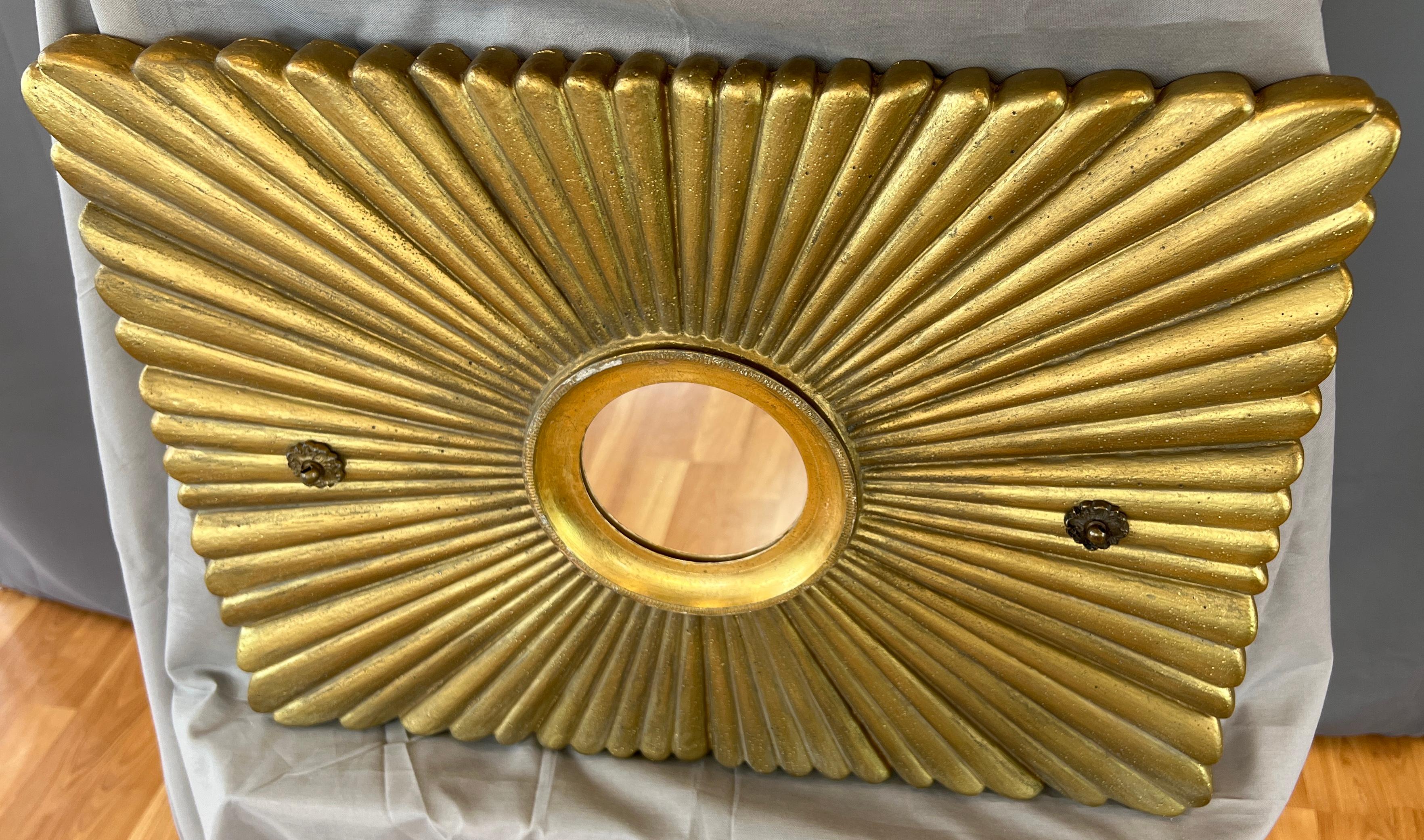 Cast Movie Theater Gold Painted Plaster Sunburst Mirror Decoration, C. 1920 For Sale