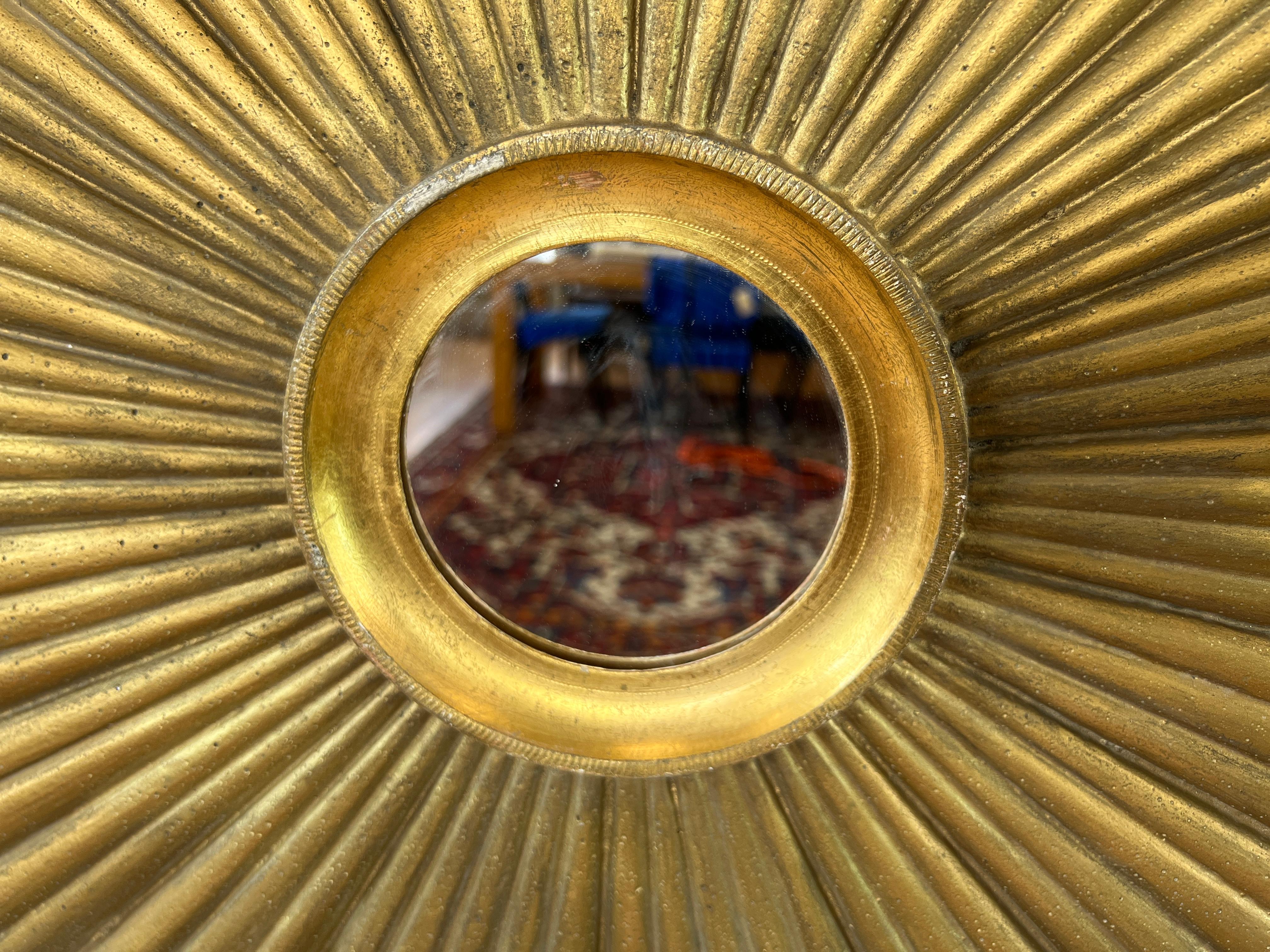 Cast Movie Theater Gold Painted Plaster Sunburst Mirror Decoration, C. 1920 For Sale