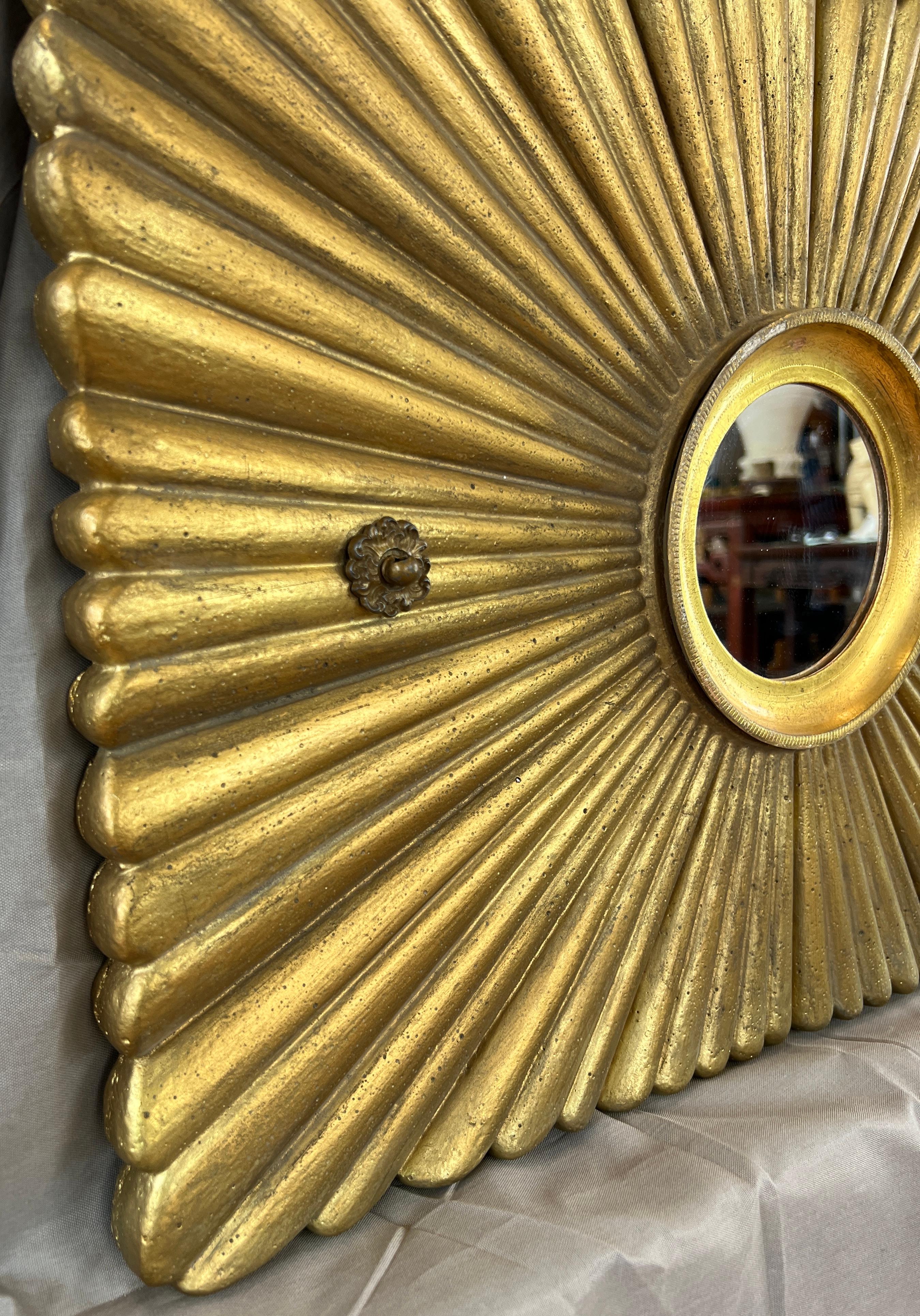 Early 20th Century Movie Theater Gold Painted Plaster Sunburst Mirror Decoration, C. 1920 For Sale
