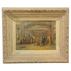 Vintage Movie Theater Street Scene Painting by Helen L. Roberts, 20th Century