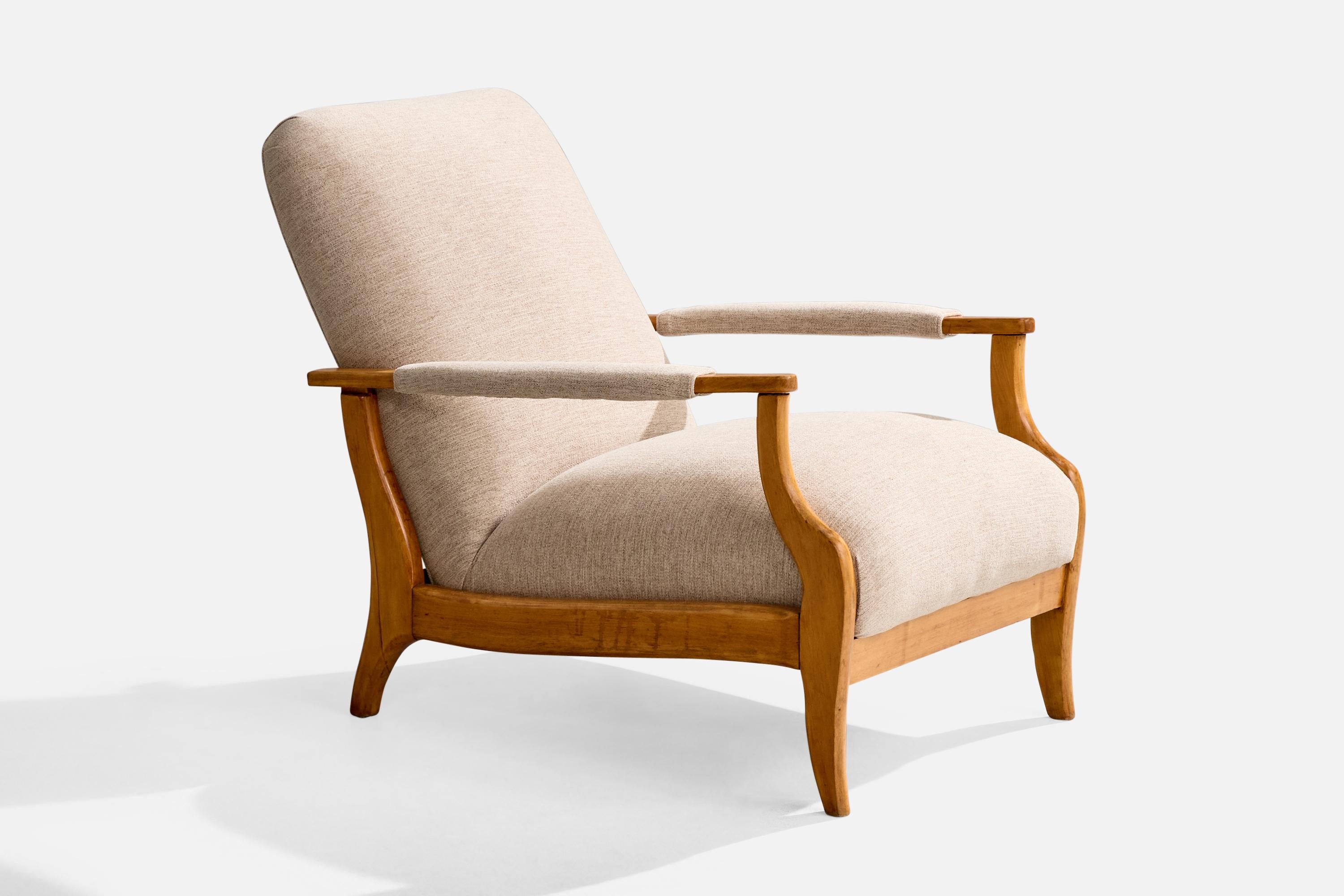 Mid-Century Modern Movies ITA, Lounge Chair with Ottoman, Wood, Fabric, Brazil, 1950s For Sale