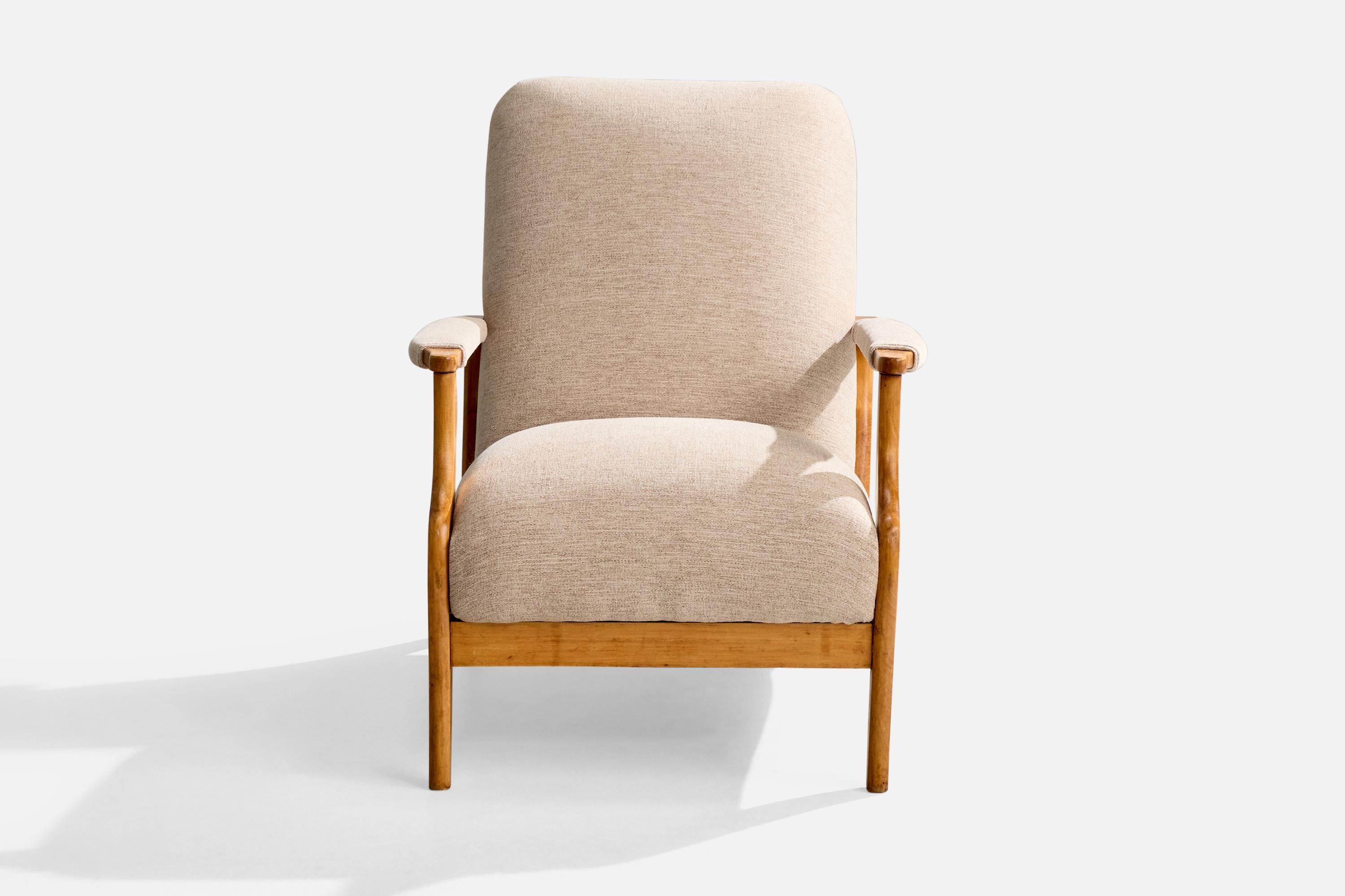 Brazilian Movies ITA, Lounge Chair with Ottoman, Wood, Fabric, Brazil, 1950s For Sale