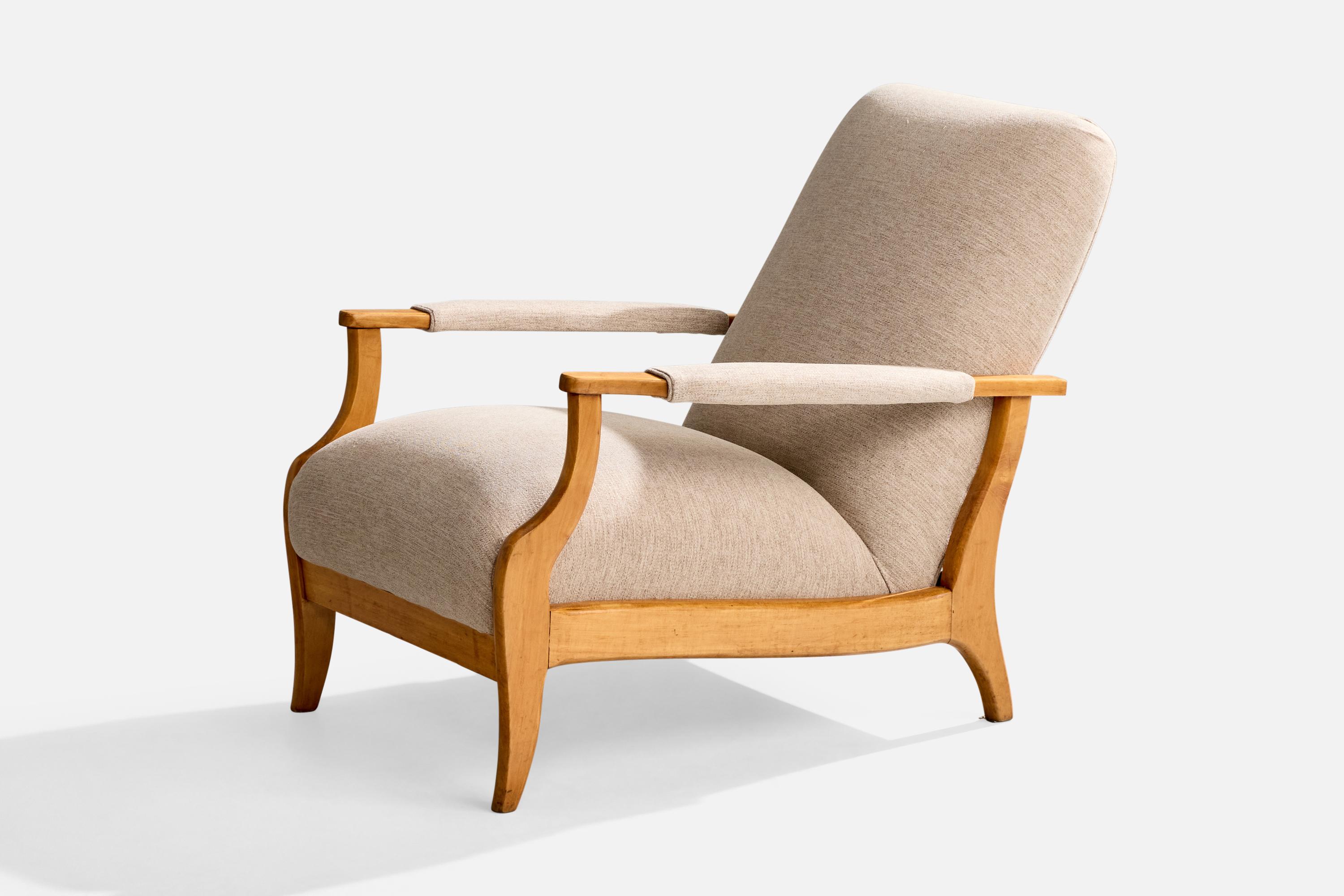 Movies ITA, Lounge Chair with Ottoman, Wood, Fabric, Brazil, 1950s In Good Condition For Sale In High Point, NC