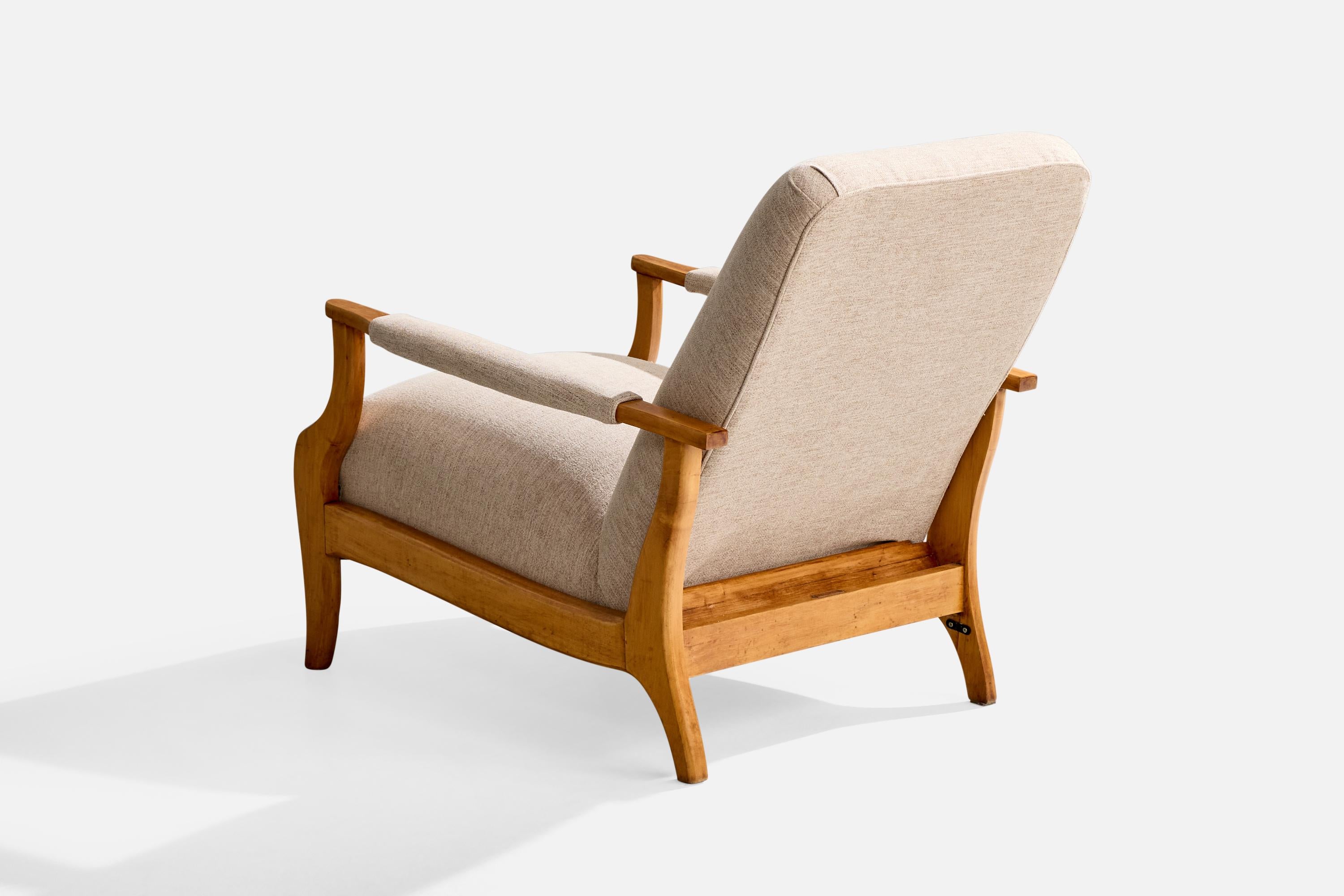 Mid-20th Century Movies ITA, Lounge Chair with Ottoman, Wood, Fabric, Brazil, 1950s For Sale