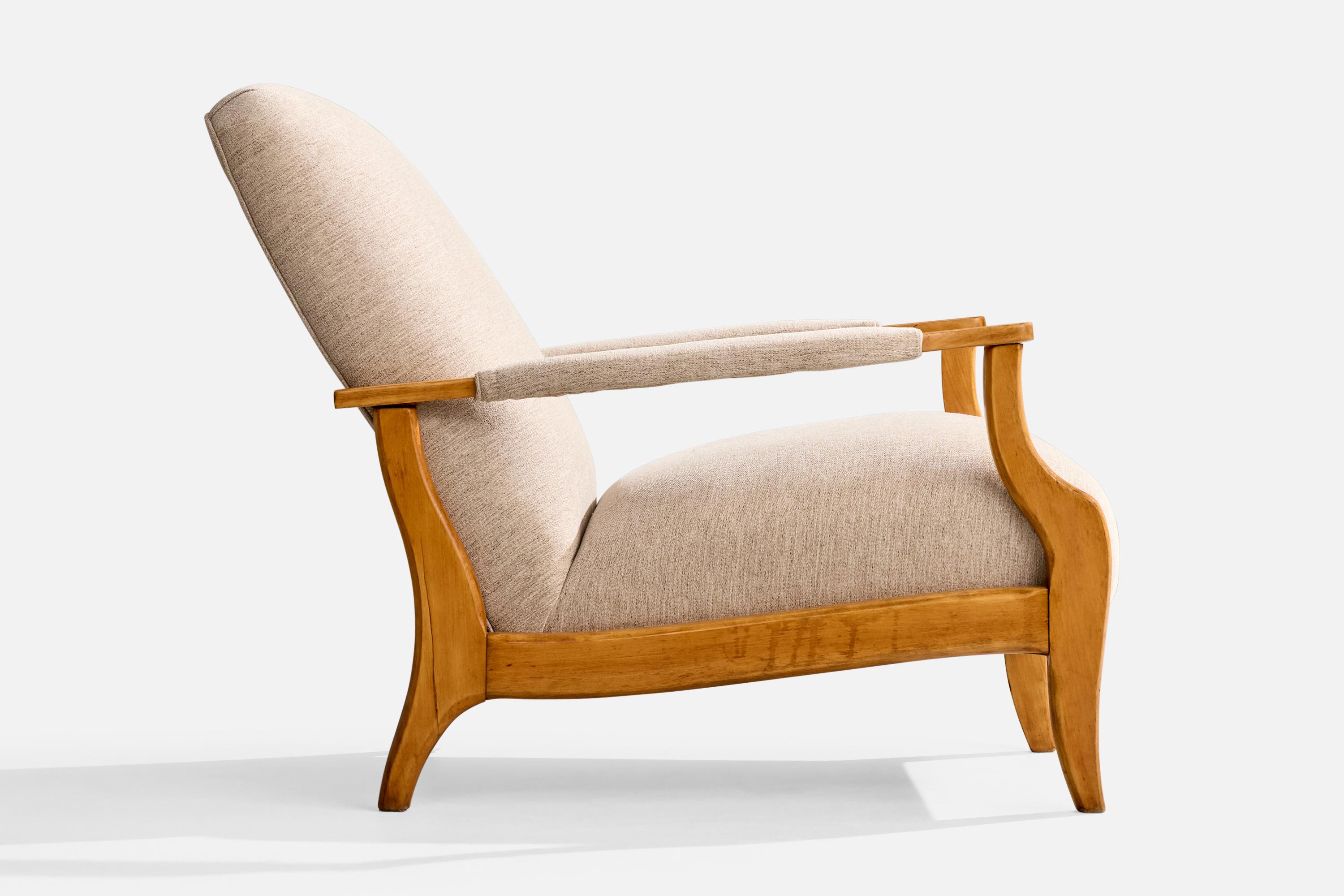Movies ITA, Lounge Chair with Ottoman, Wood, Fabric, Brazil, 1950s For Sale 1