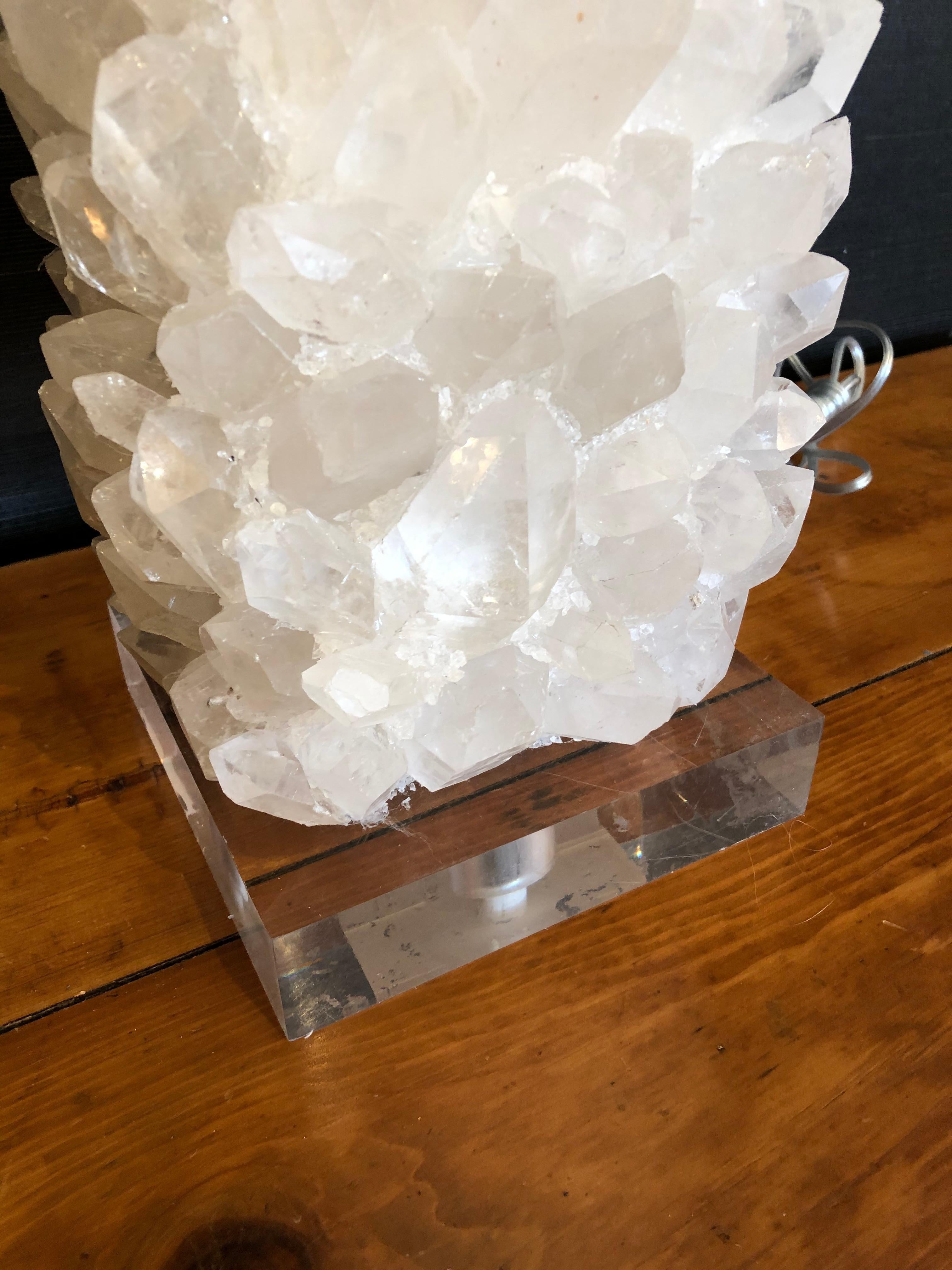 Organic Modern Moviestar Glam Custom Made Rock Crystal and Lucite Table Lamp