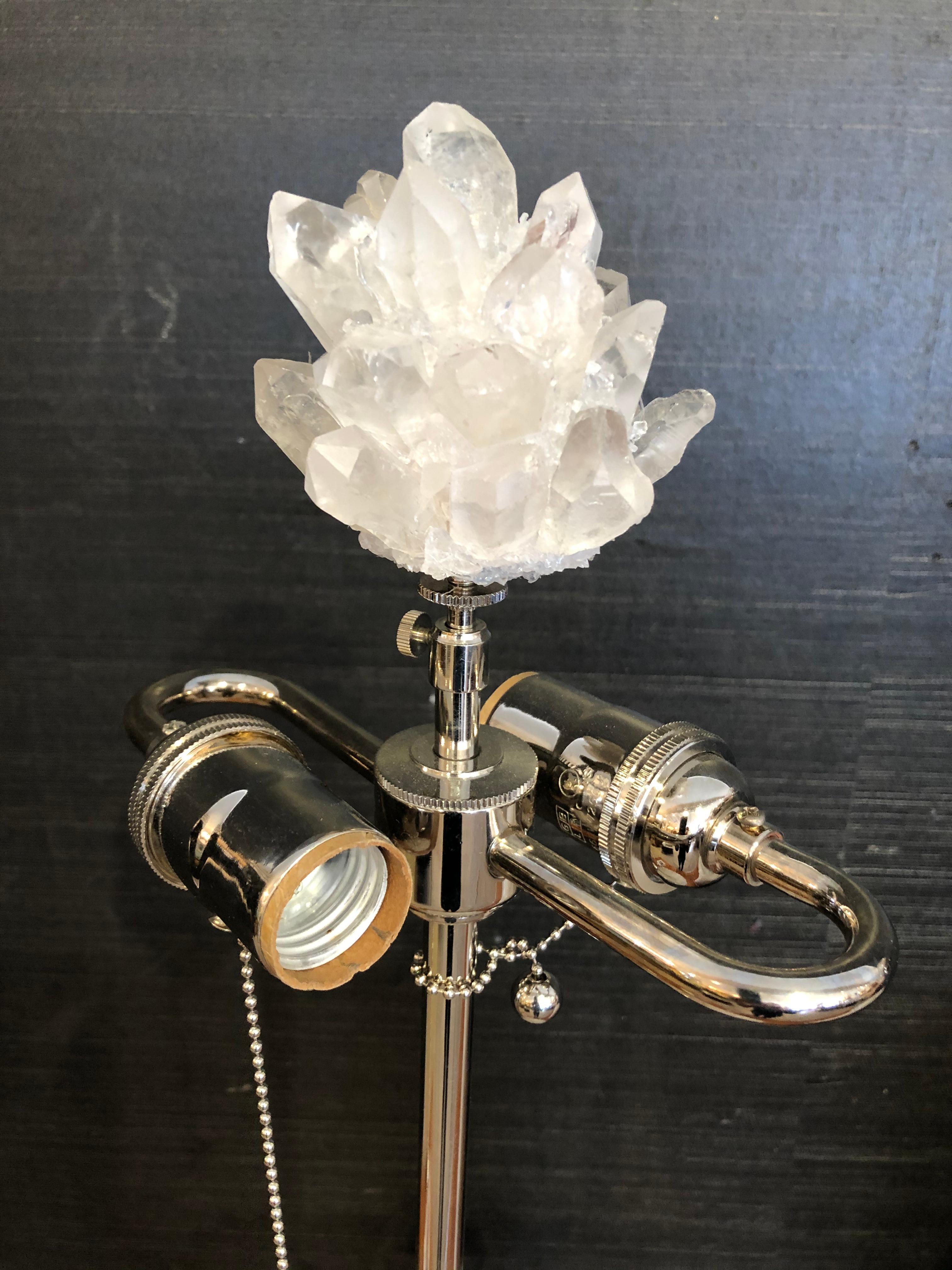 North American Moviestar Glam Custom Made Rock Crystal and Lucite Table Lamp