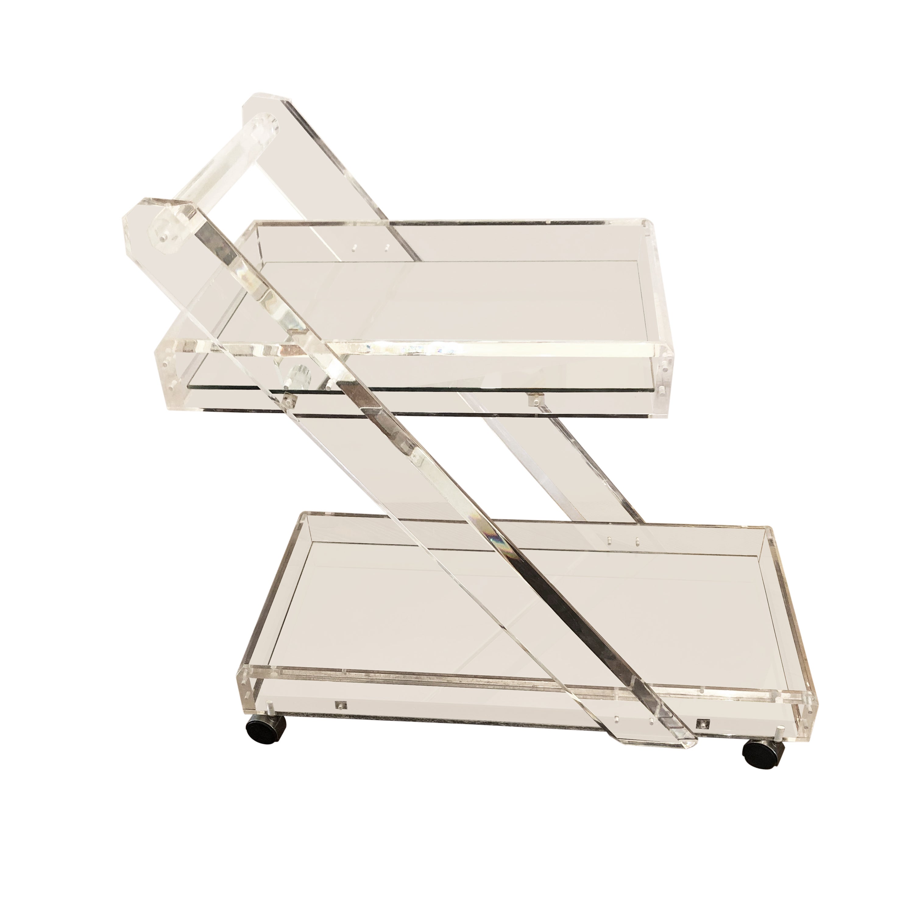 Moviestar Glam Lucite & Mirrored Two Tier Mid-Century Modern Bar Cart