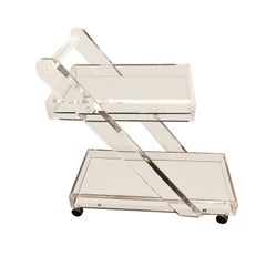 Moviestar Glam Lucite & Mirrored Two Tier Mid-Century Modern Bar Cart