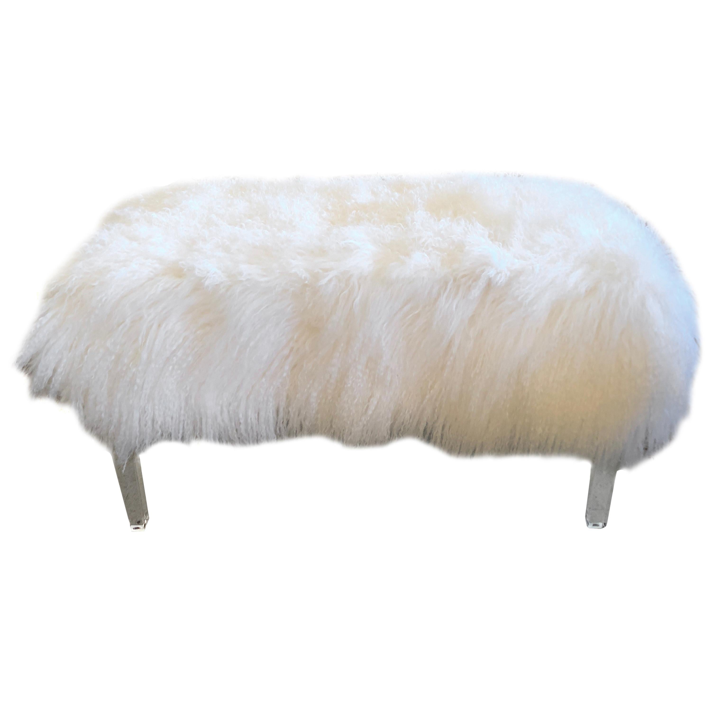 Moviestar Glam Mongolian Lamb and Lucite Bench