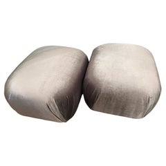Moviestar Glam Pair of Grey Velvet Ottomans on Casters