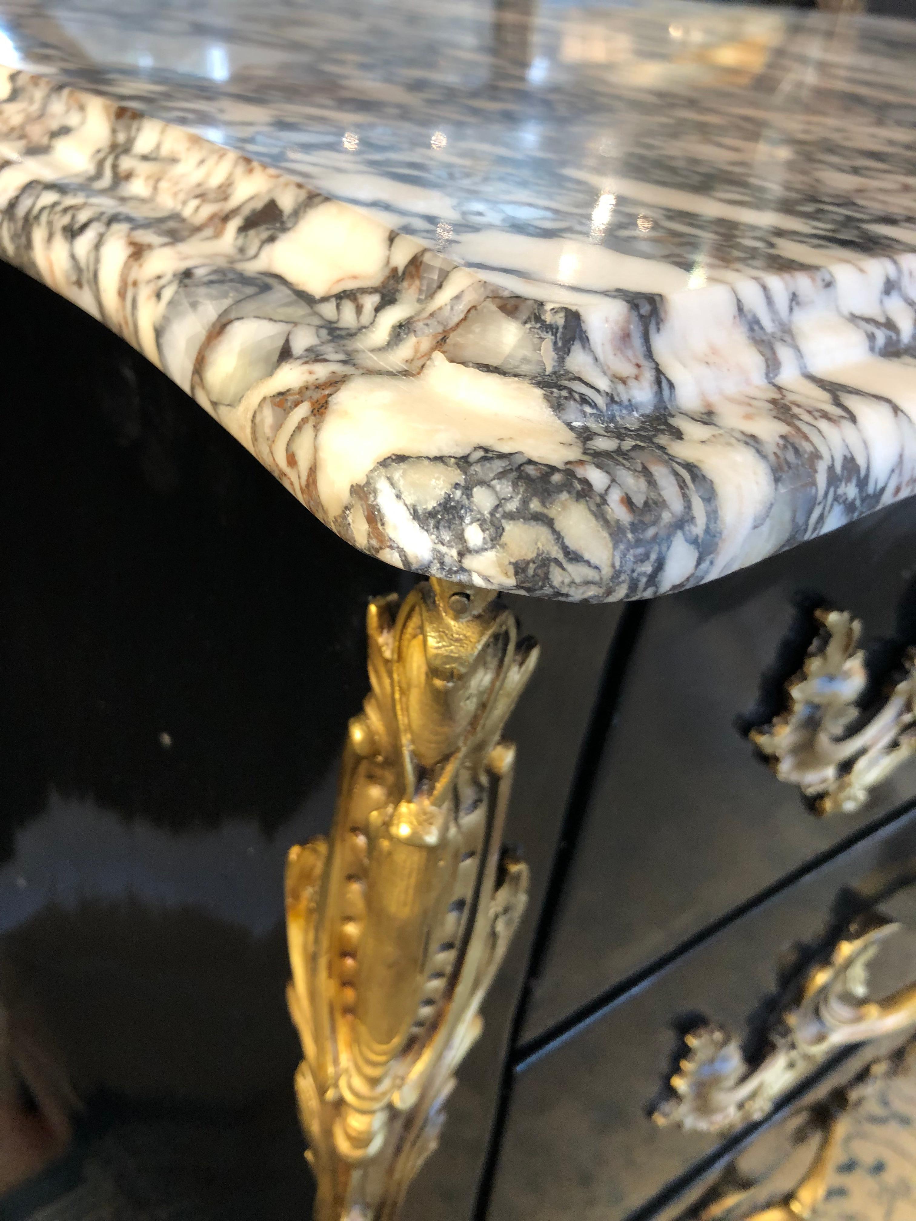 Moviestar Hollywood Regency Black Chest of Drawers with Gorgeous Marble Top 5