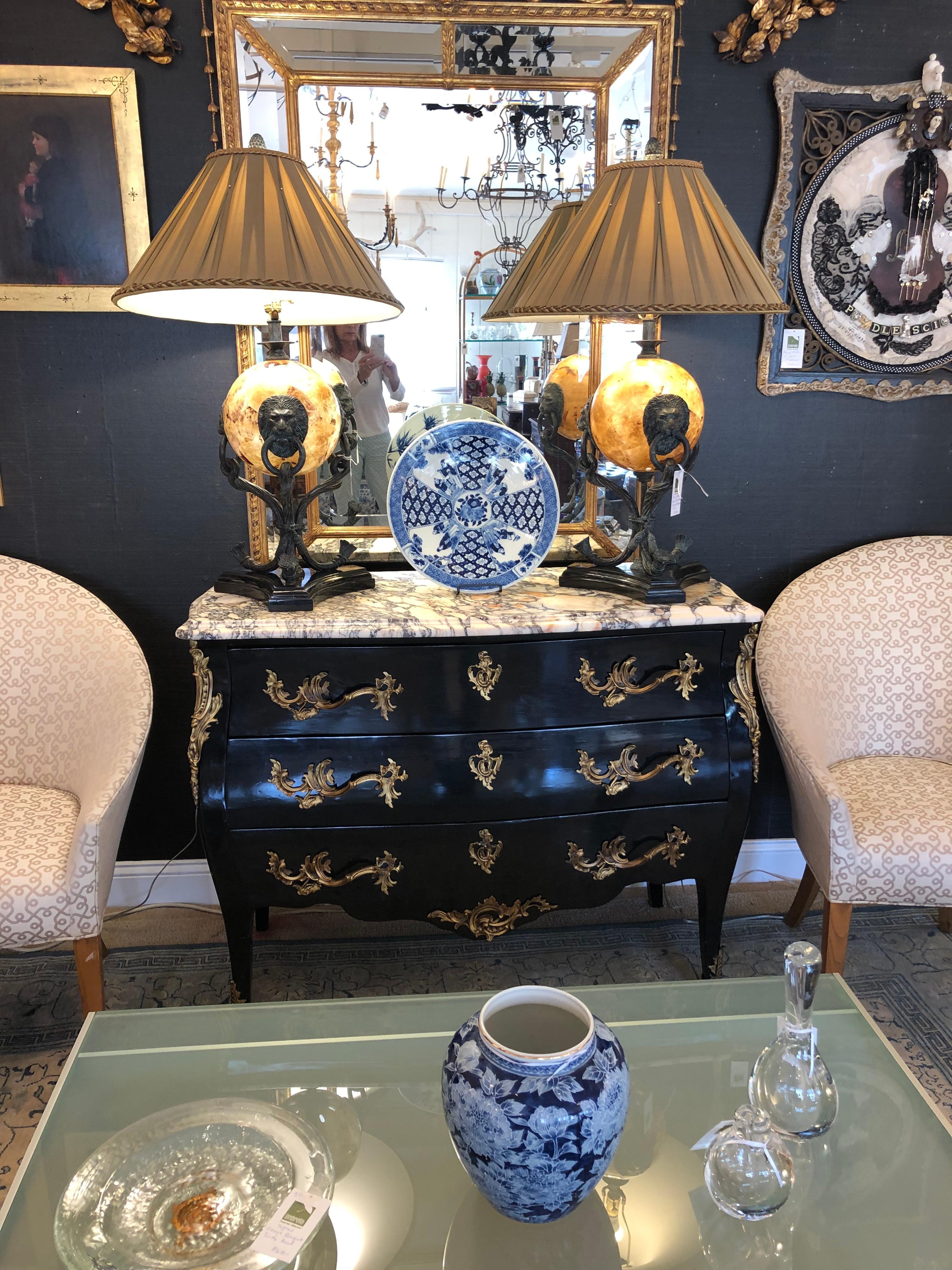 Moviestar Hollywood Regency Black Chest of Drawers with Gorgeous Marble Top 1