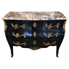 Moviestar Hollywood Regency Black Chest of Drawers with Gorgeous Marble Top Moviestar Hollywood Regency Black Chest of Drawers with Gorgeous Marble Top